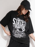 Tokyo Talkies Women Black Printed Round Neck Oversized Fit T-Shirt - Black - Image 1
