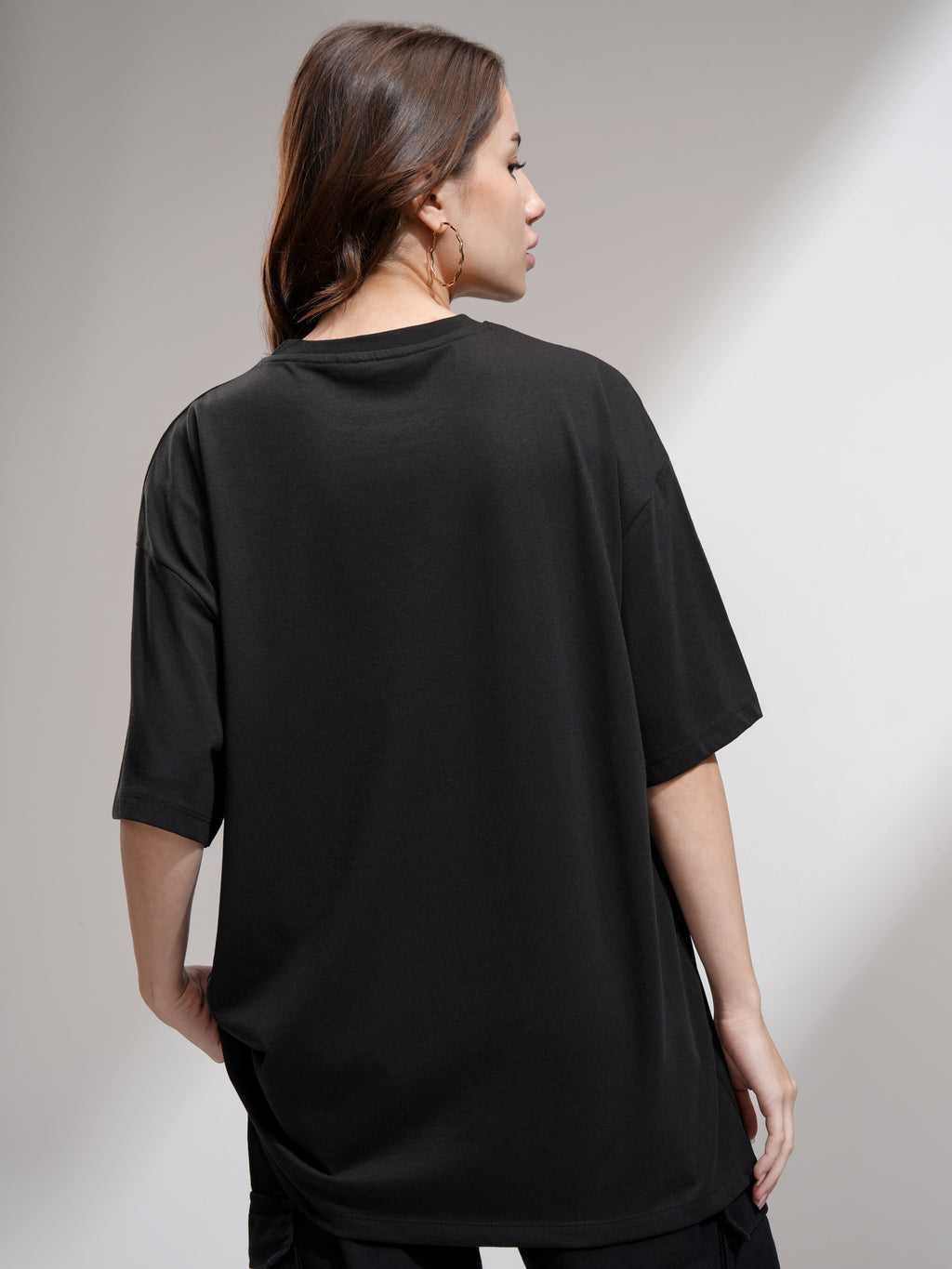 Tokyo Talkies Women Black Printed Round Neck Oversized Fit T-Shirt - Black - Image 3