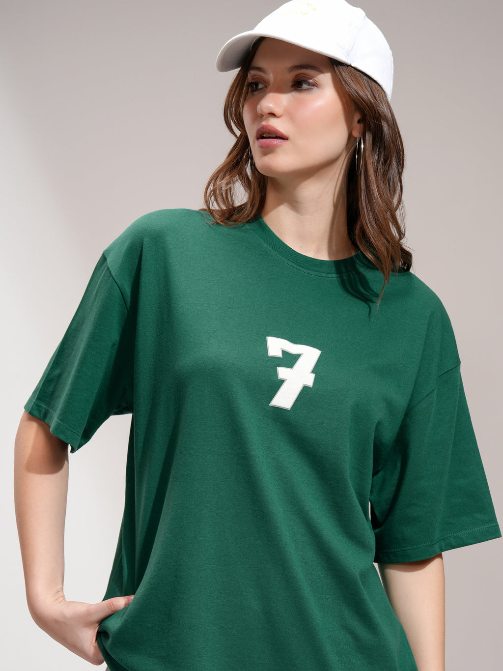 Tokyo Talkies Women Green Printed Round Neck Oversized Fit T-Shirt - Green - Image 1