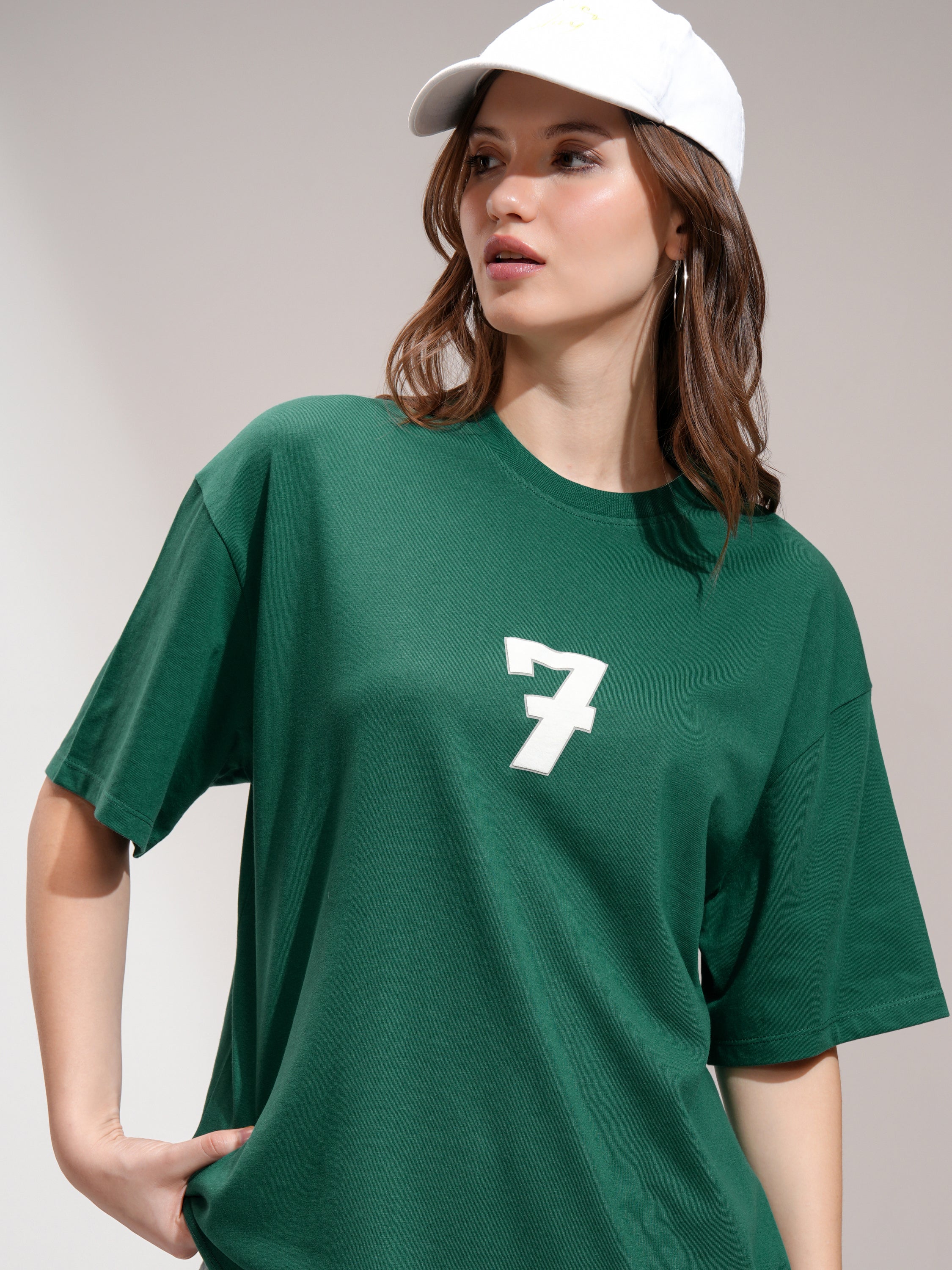 Tokyo Talkies Women Green Printed Round Neck Oversized Fit T-Shirt - Green - Image 1