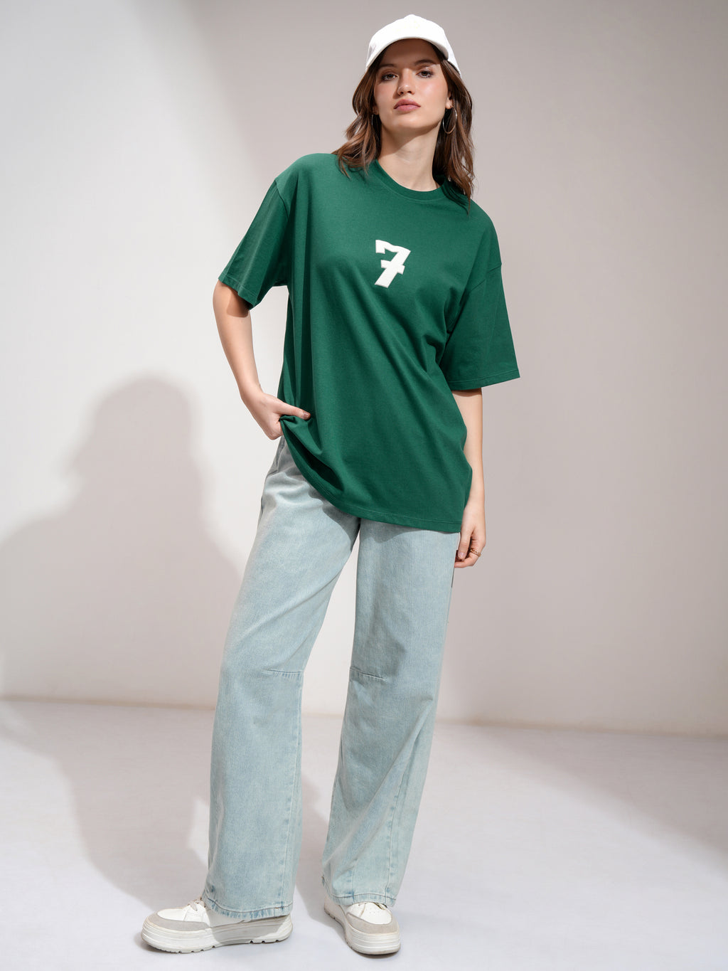 Tokyo Talkies Women Green Printed Round Neck Oversized Fit T-Shirt - Green - Image 2