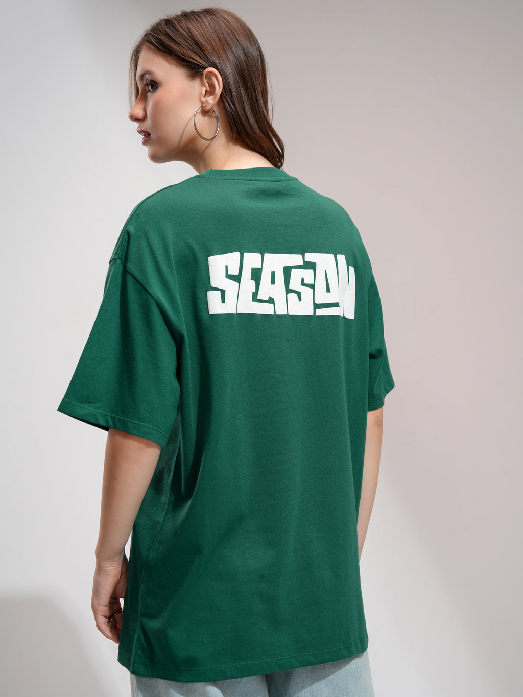 Tokyo Talkies Women Green Printed Round Neck Oversized Fit T-Shirt - Green - Image 3