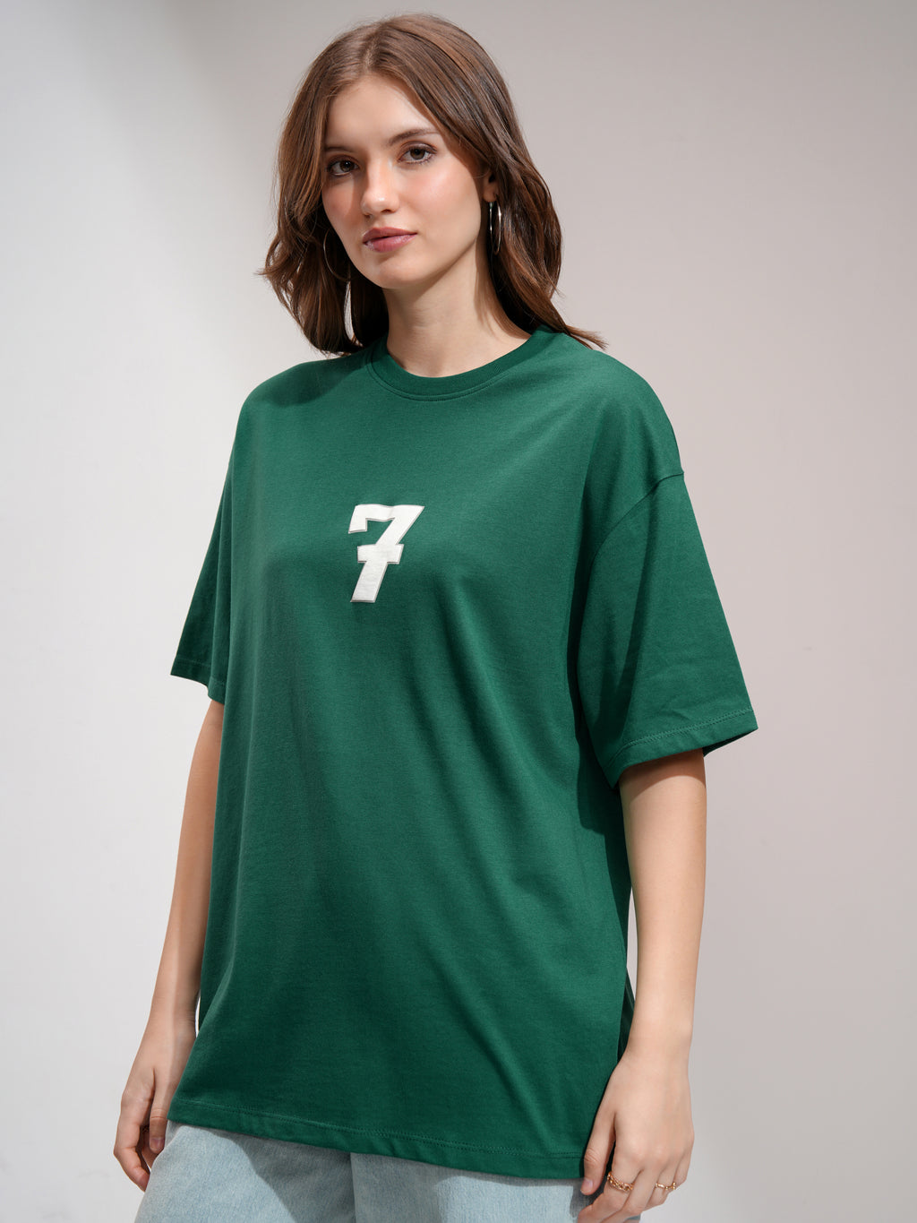 Tokyo Talkies Women Green Printed Round Neck Oversized Fit T-Shirt - Green - Image 4