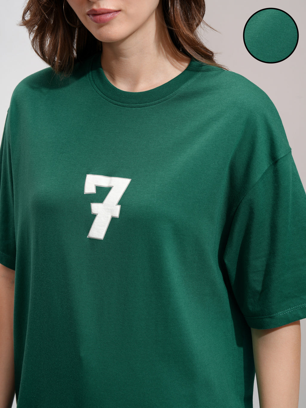 Tokyo Talkies Women Green Printed Round Neck Oversized Fit T-Shirt - Green - Image 5