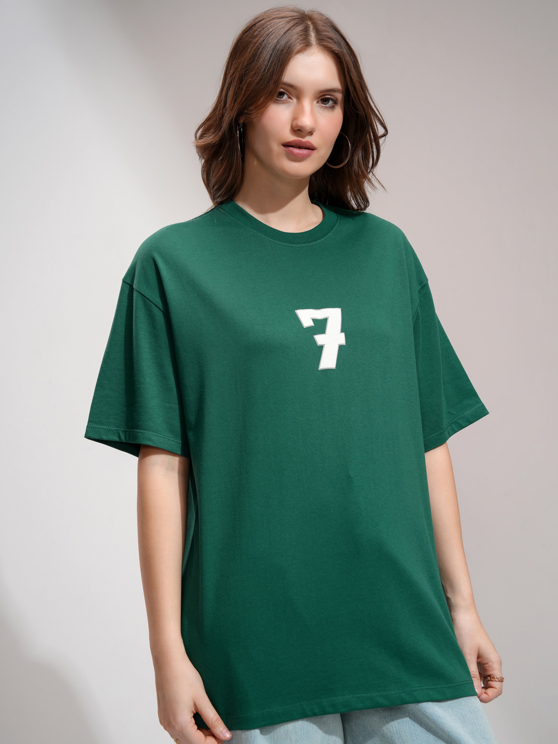 Tokyo Talkies Women Green Printed Round Neck Oversized Fit T-Shirt - Green - Image 6