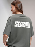 Tokyo Talkies Women Grey Printed Round Neck Oversized Fit T-Shirt - Grey - Image 1
