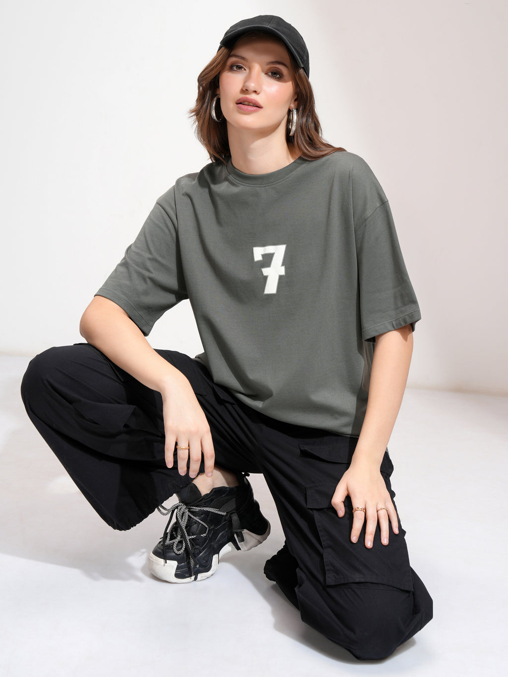 Tokyo Talkies Women Grey Printed Round Neck Oversized Fit T-Shirt - Grey - Image 2