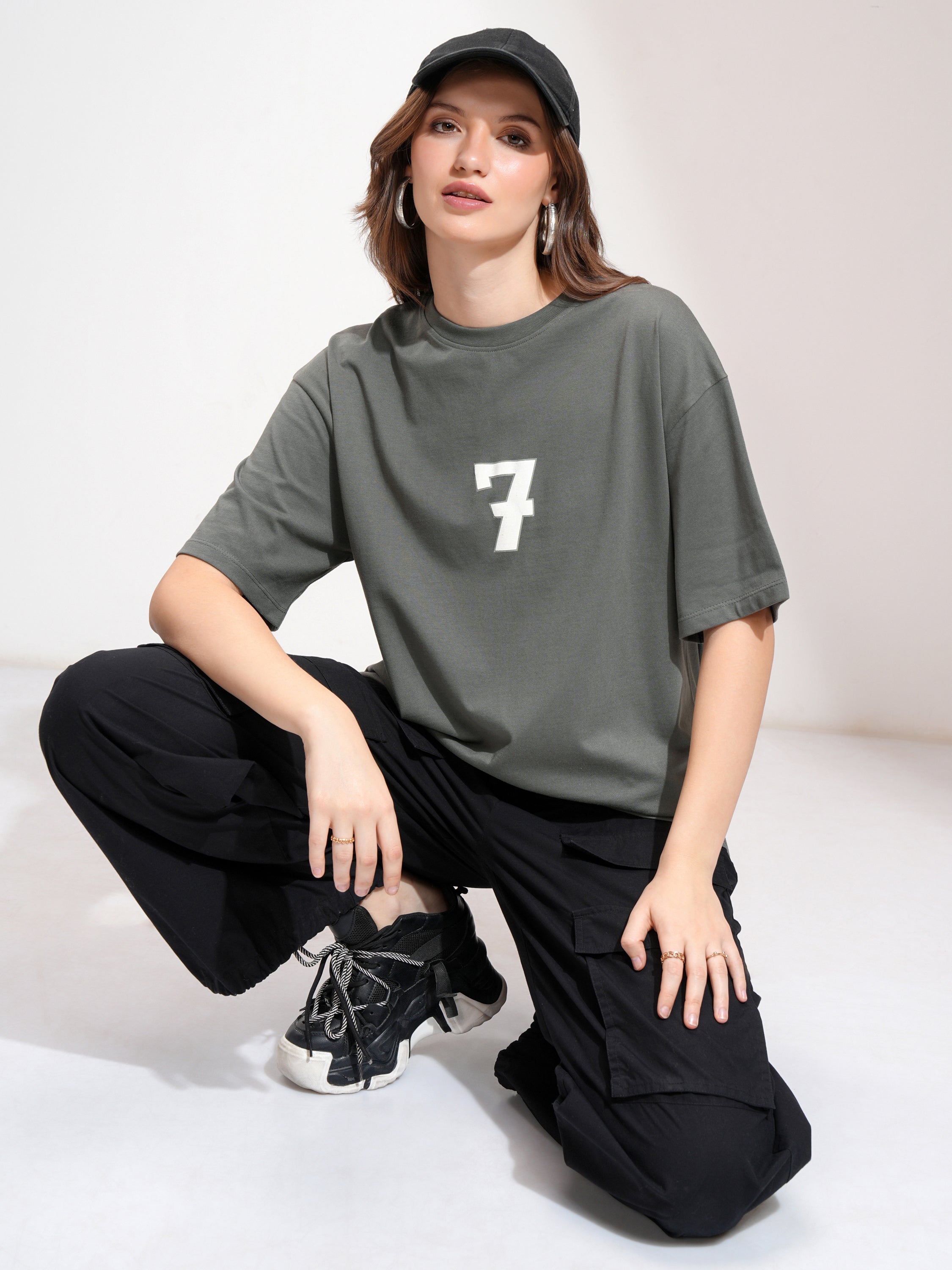 Tokyo Talkies Women Grey Printed Round Neck Oversized Fit T-Shirt - Grey - Image 2