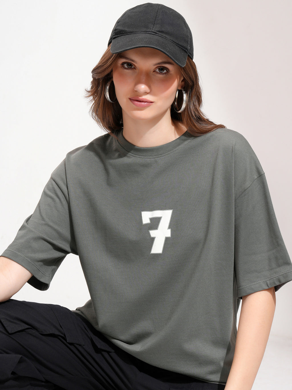 Tokyo Talkies Women Grey Printed Round Neck Oversized Fit T-Shirt - Grey - Image 3