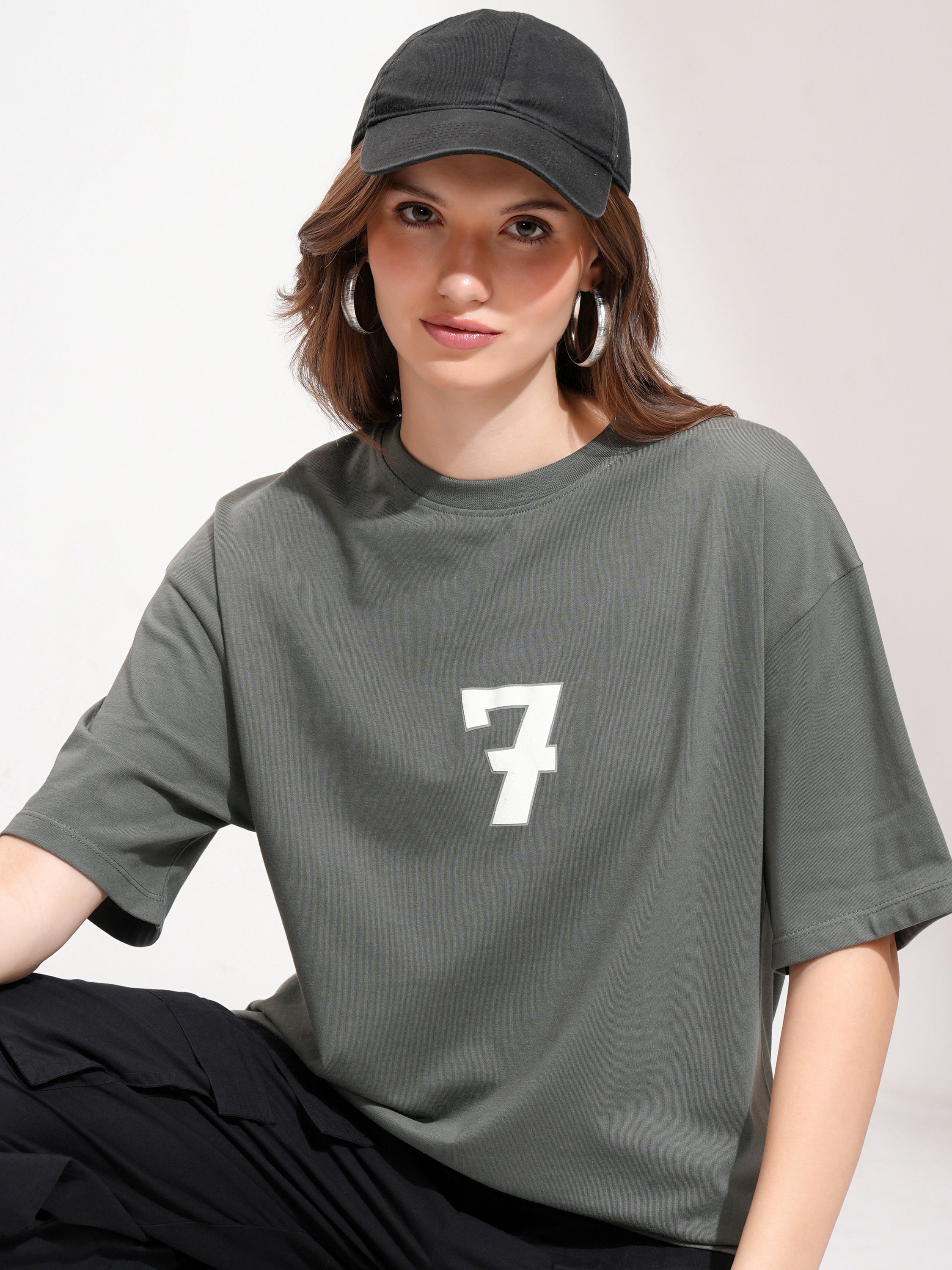Tokyo Talkies Women Grey Printed Round Neck Oversized Fit T-Shirt - Grey - Image 3