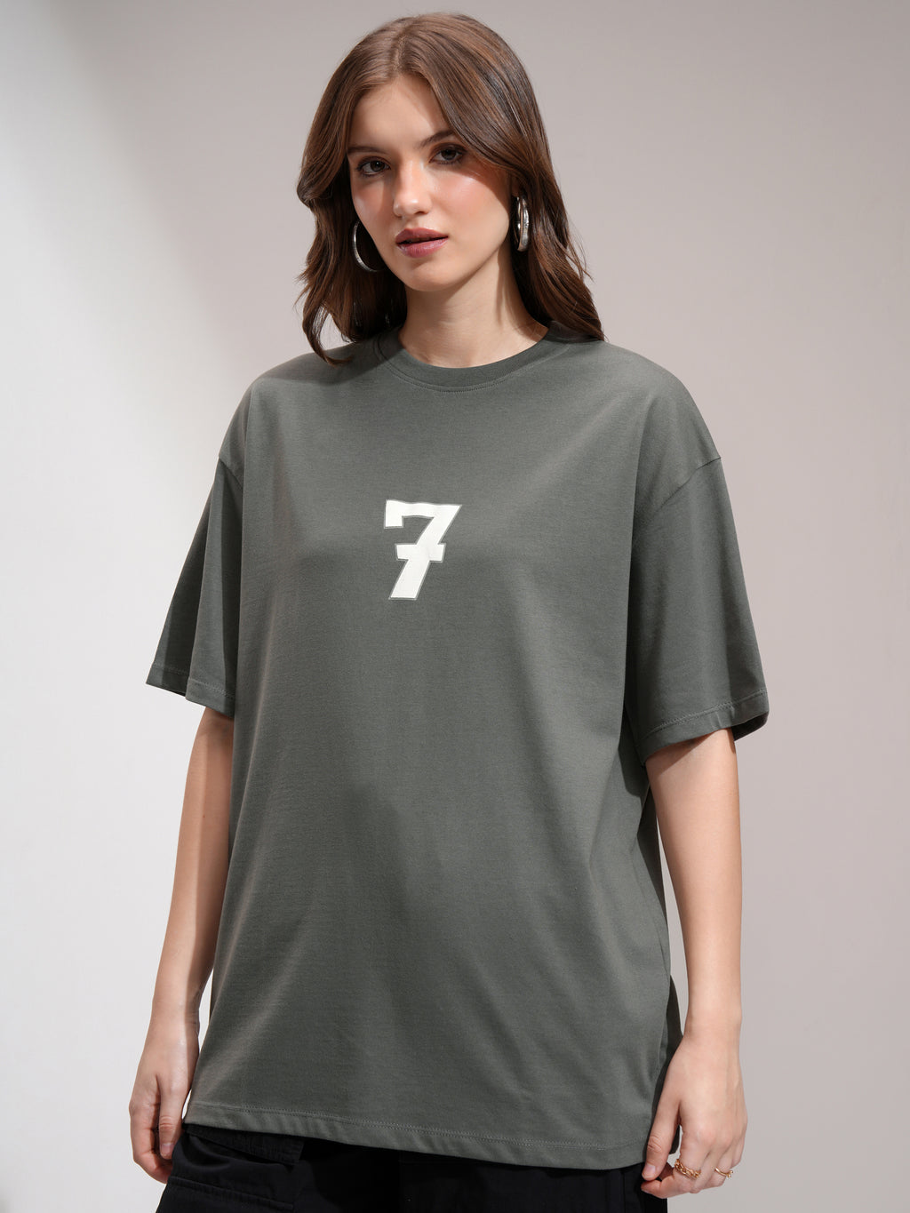 Tokyo Talkies Women Grey Printed Round Neck Oversized Fit T-Shirt - Grey - Image 4