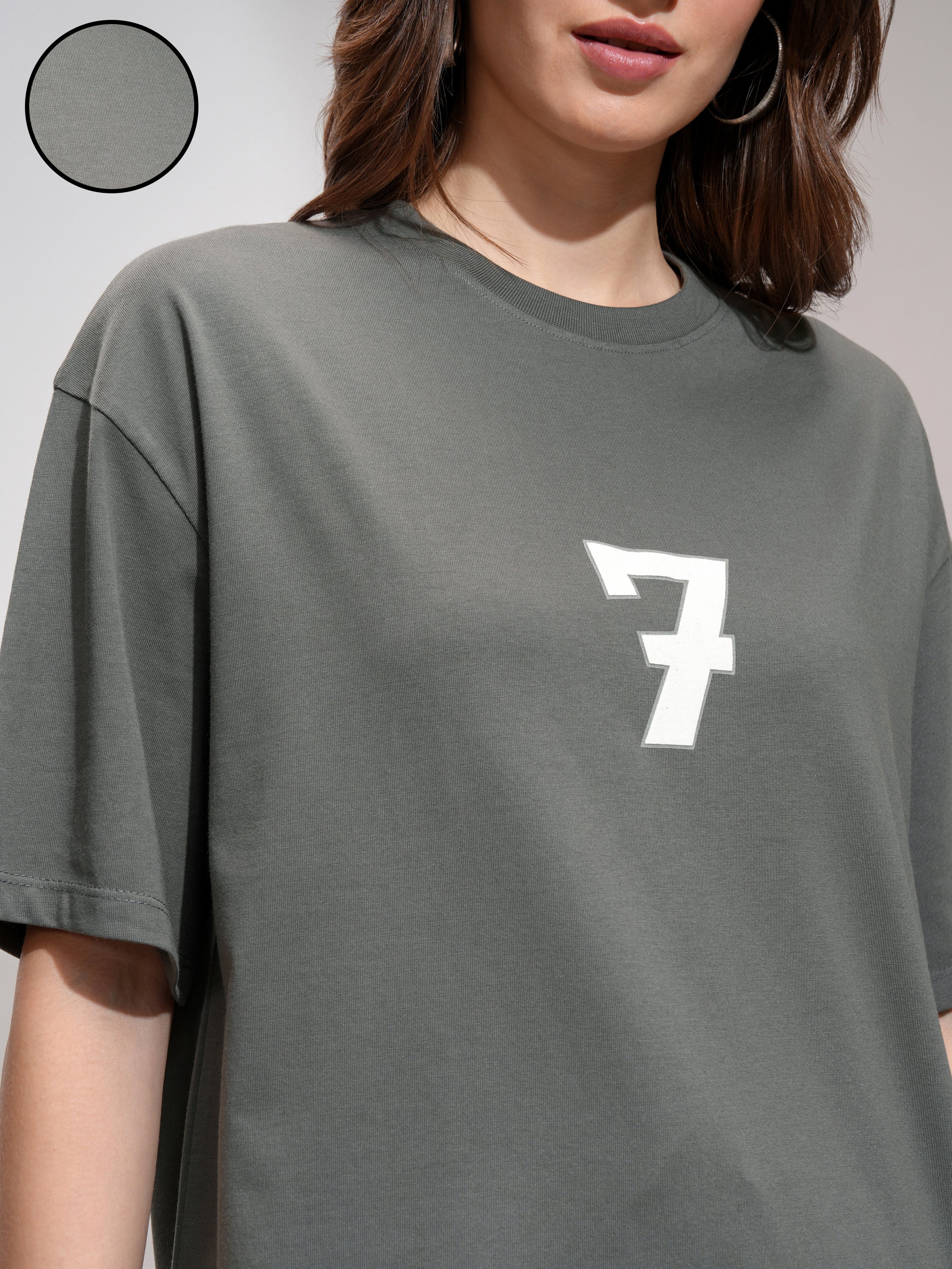 Tokyo Talkies Women Grey Printed Round Neck Oversized Fit T-Shirt - Grey - Image 5