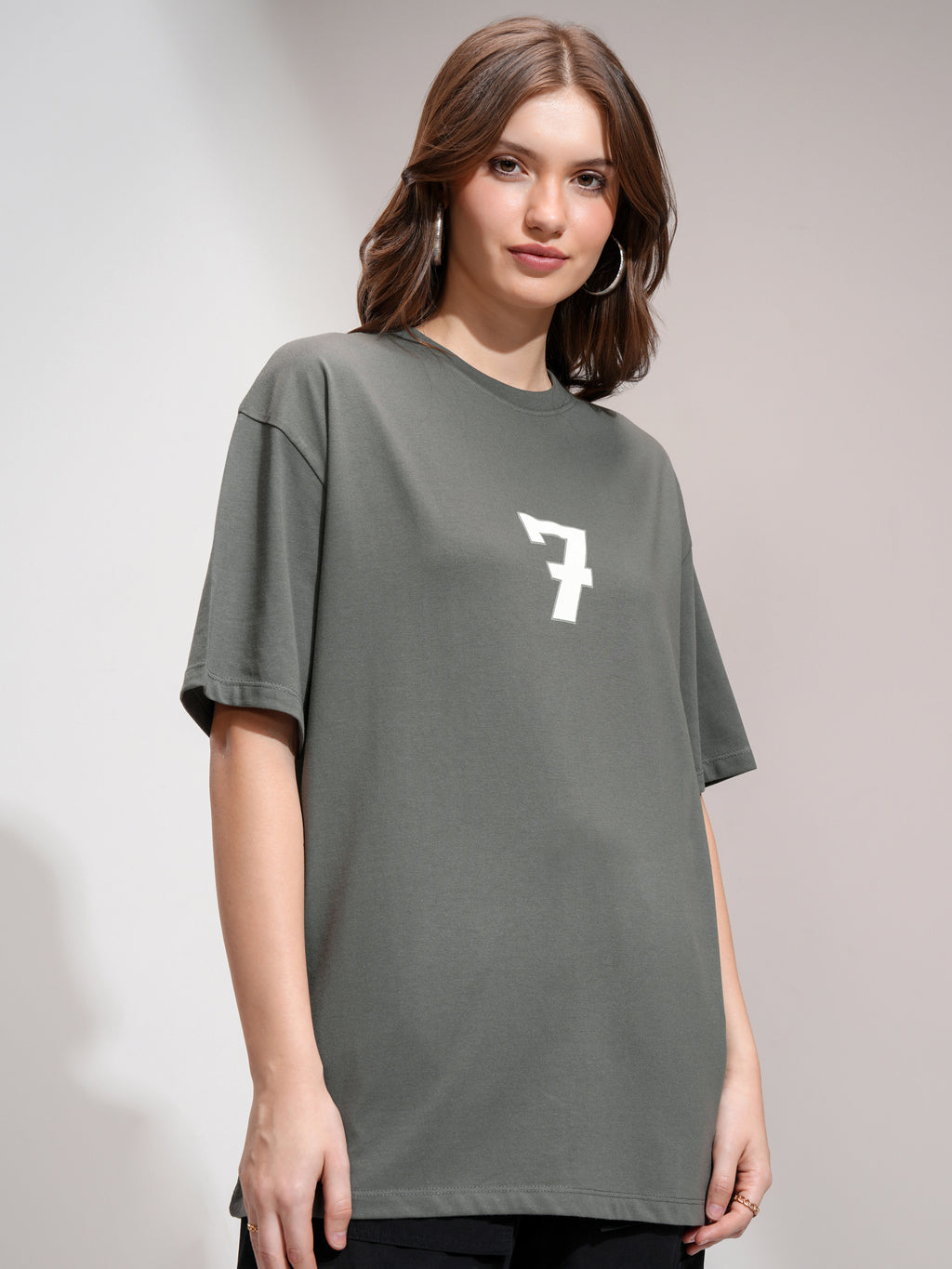 Tokyo Talkies Women Grey Printed Round Neck Oversized Fit T-Shirt - Grey - Image 6
