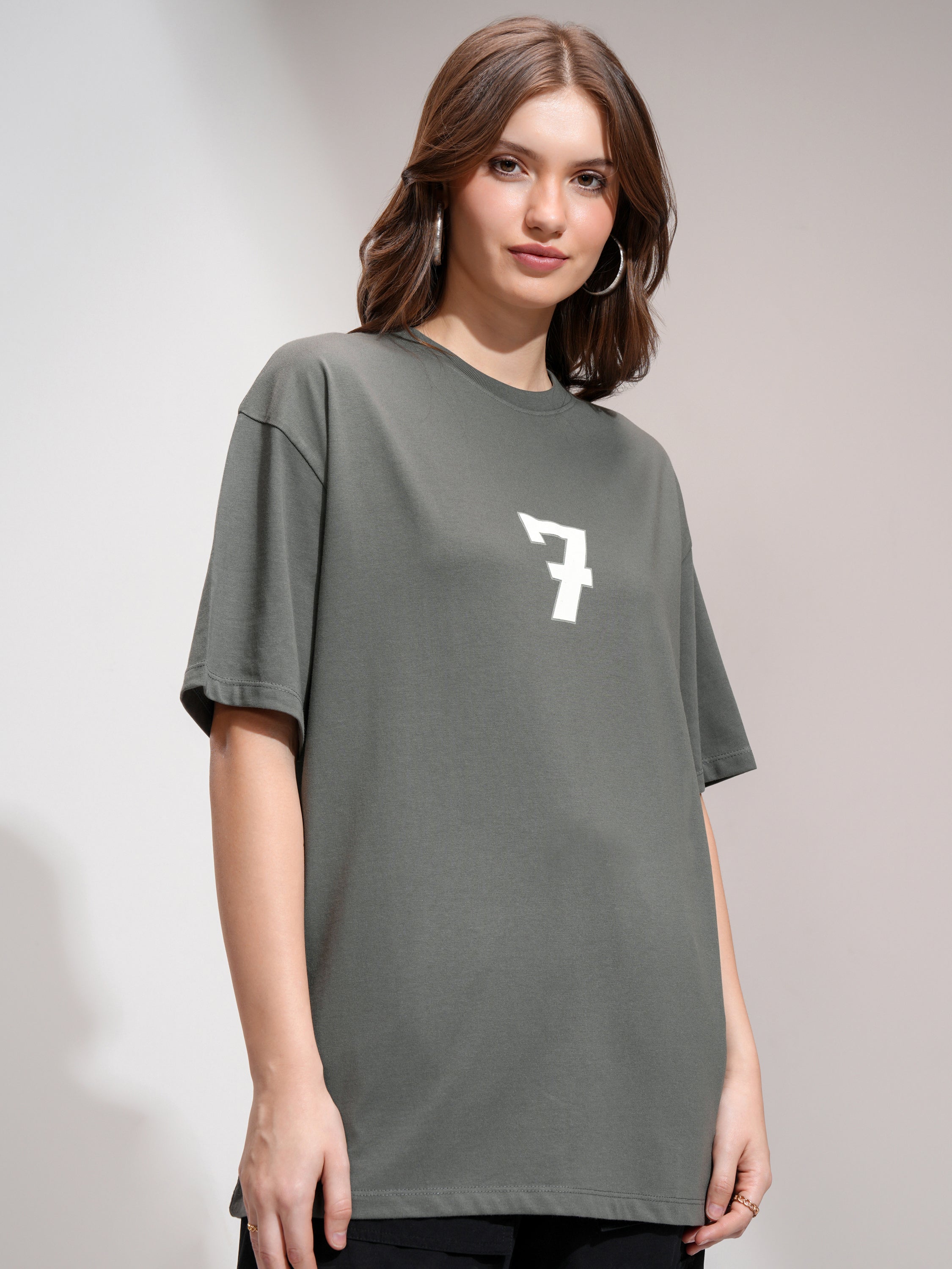 Tokyo Talkies Women Grey Printed Round Neck Oversized Fit T-Shirt - Grey - Image 6