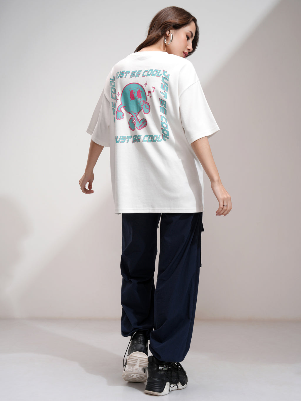 Tokyo Talkies Women White Printed Round Neck Oversized Fit T-Shirt - White - Image 2