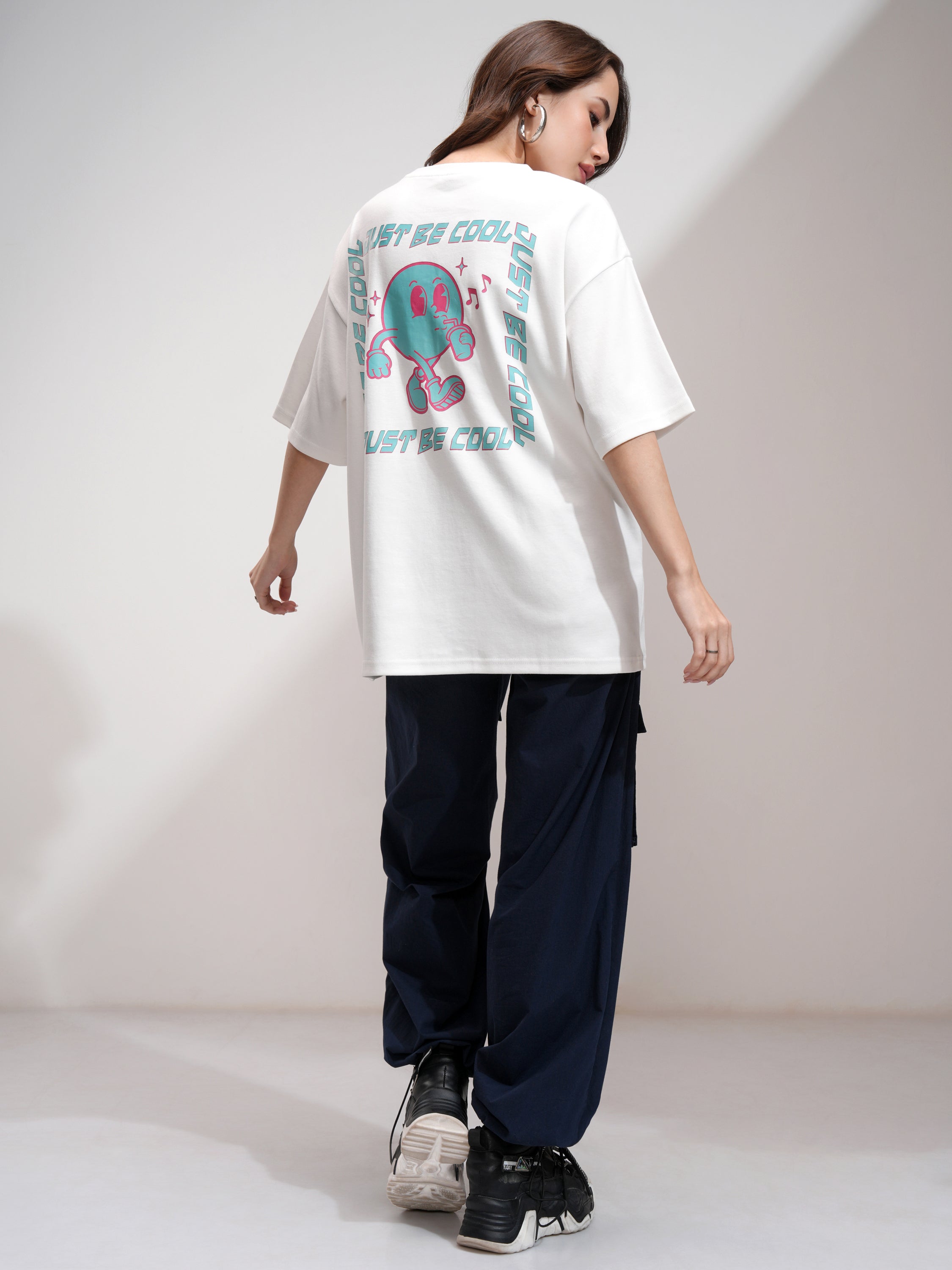 Tokyo Talkies Women White Printed Round Neck Oversized Fit T-Shirt - White - Image 2