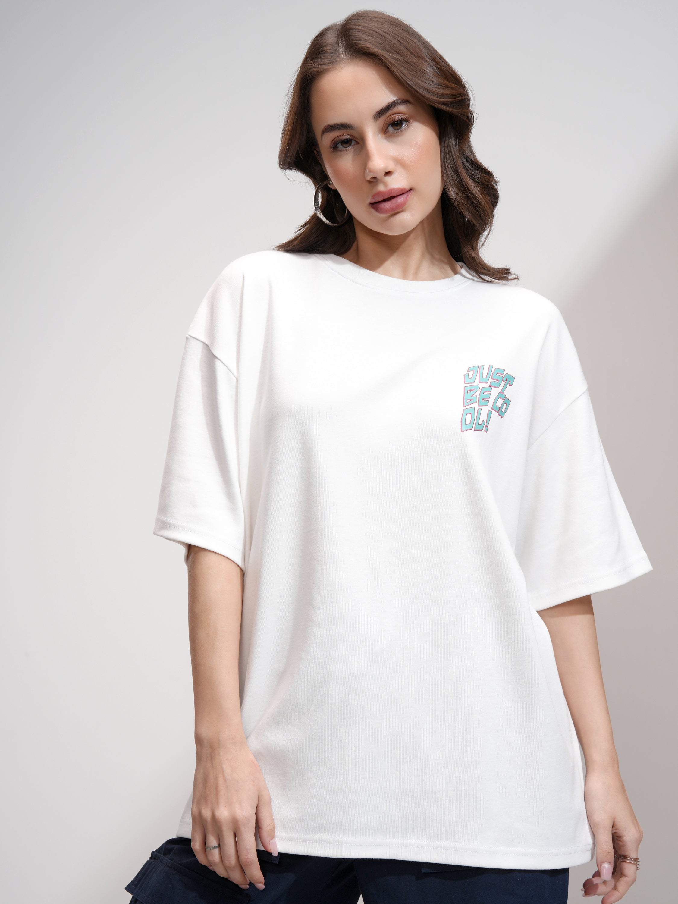 Tokyo Talkies Women White Printed Round Neck Oversized Fit T-Shirt - White - Image 3