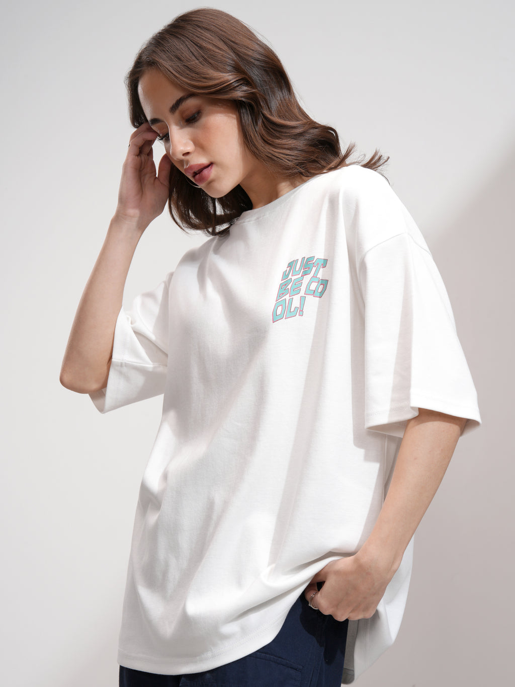 Tokyo Talkies Women White Printed Round Neck Oversized Fit T-Shirt - White - Image 4