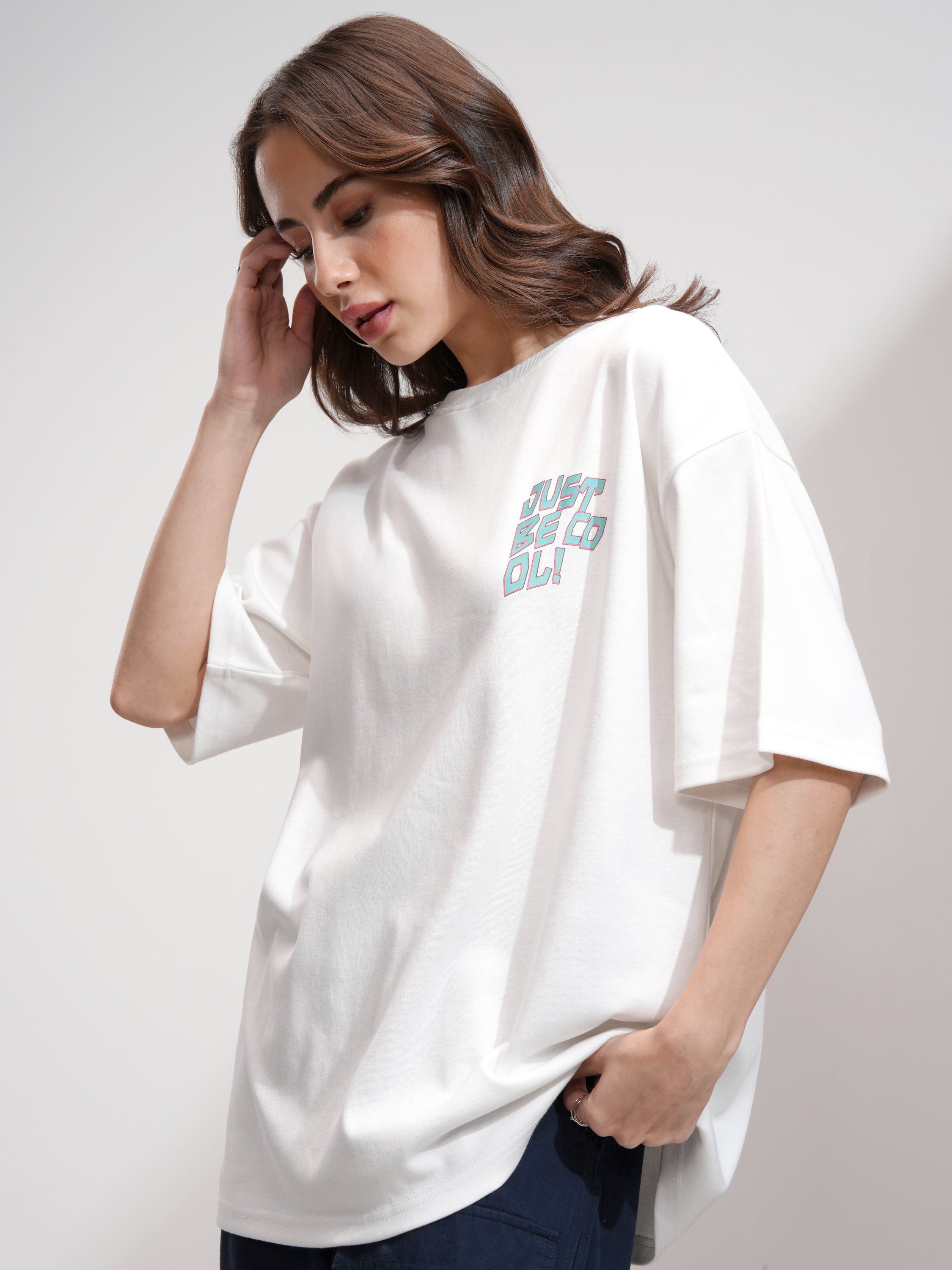 Tokyo Talkies Women White Printed Round Neck Oversized Fit T-Shirt - White - Image 4
