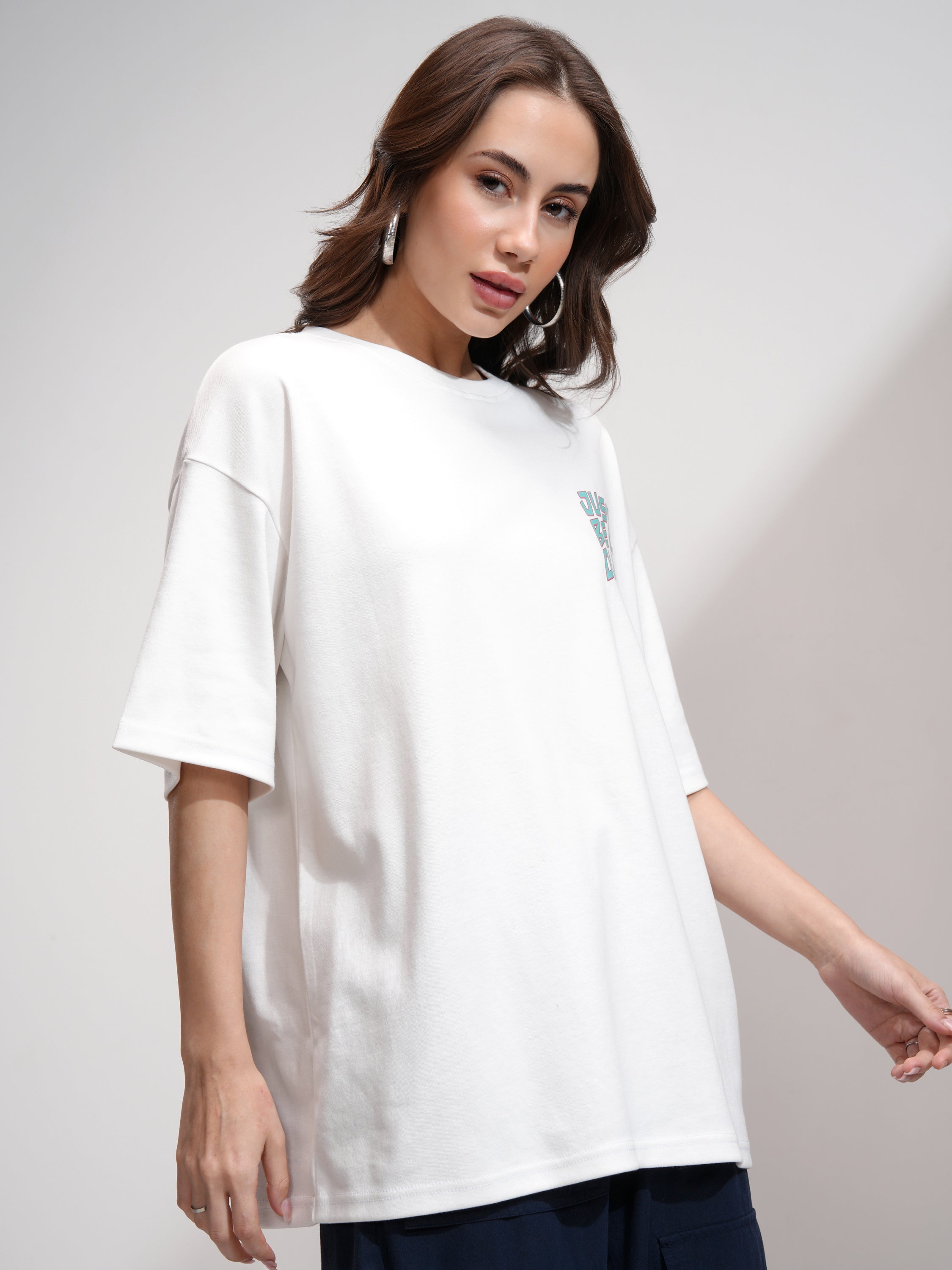 Tokyo Talkies Women White Printed Round Neck Oversized Fit T-Shirt - White - Image 6