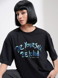 Tokyo Talkies Women Black Printed Round Neck Oversized Fit T-Shirt - Black - Image 1