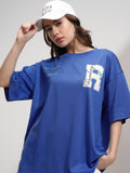 Tokyo Talkies Women Blue Printed Oversized Fit T-Shirt - Blue - Image 1