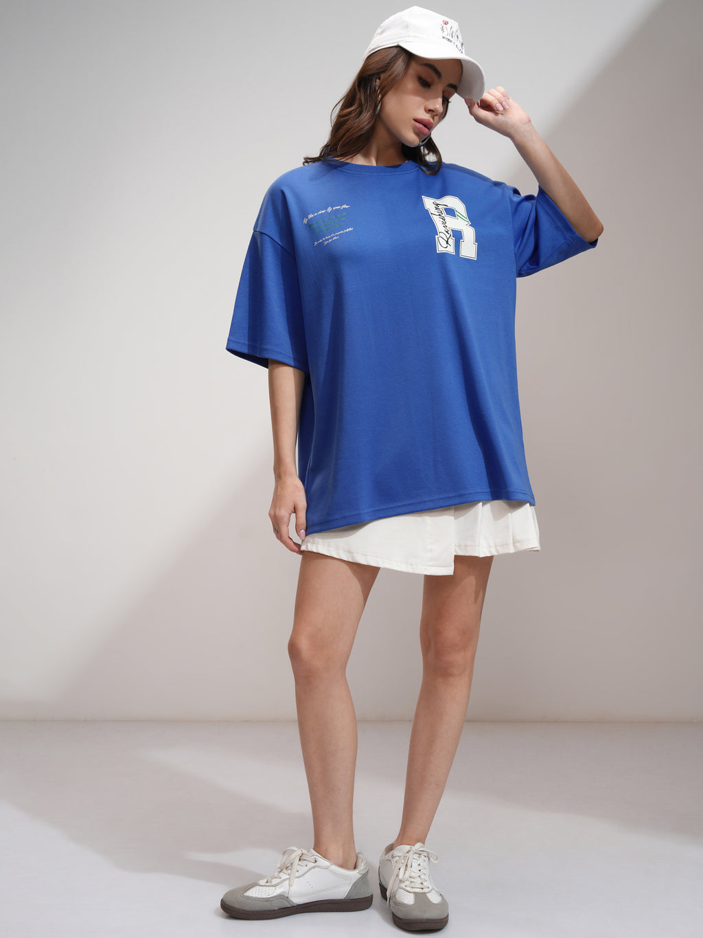Tokyo Talkies Women Blue Printed Oversized Fit T-Shirt - Blue - Image 2