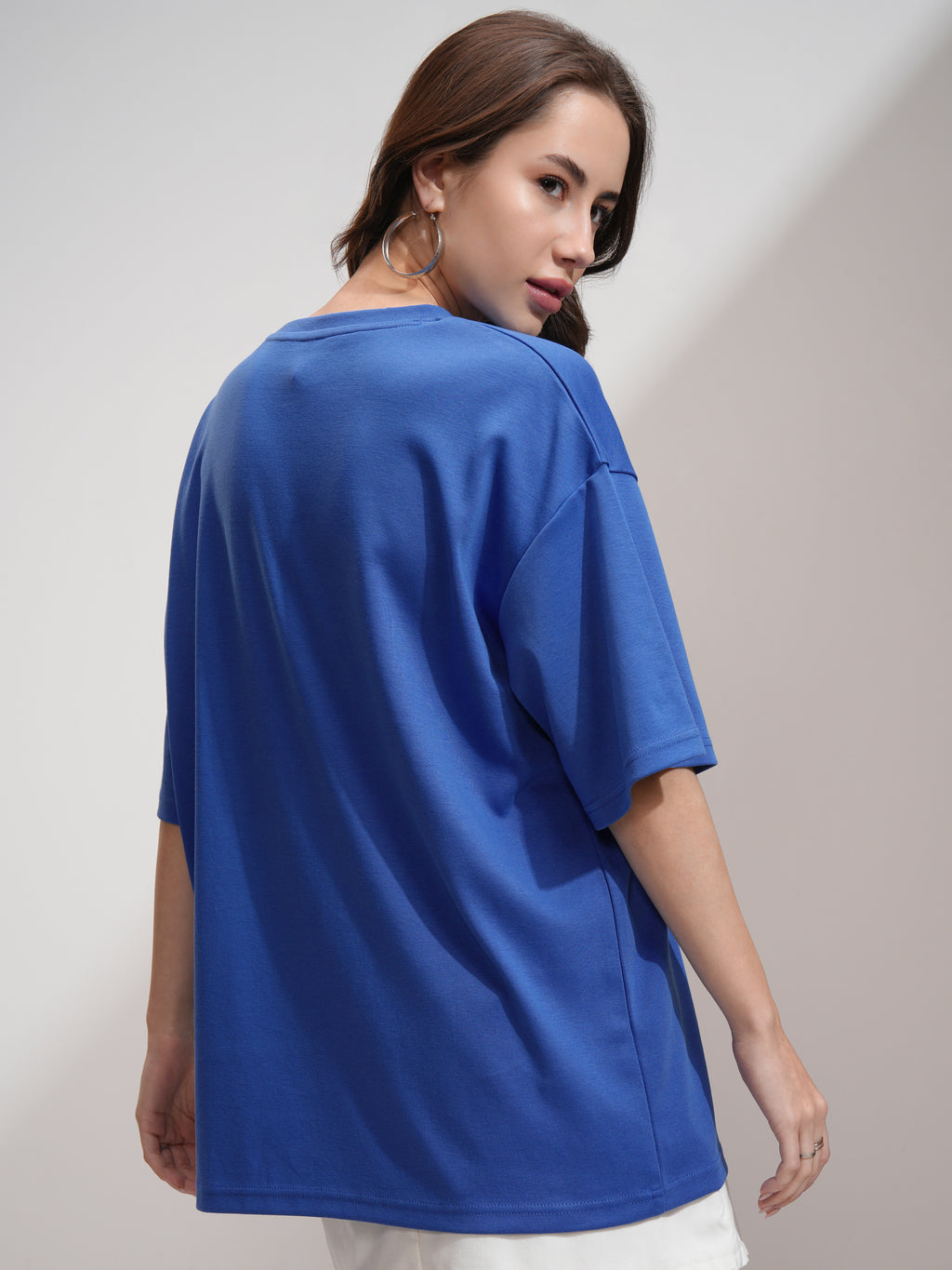Tokyo Talkies Women Blue Printed Oversized Fit T-Shirt - Blue - Image 3