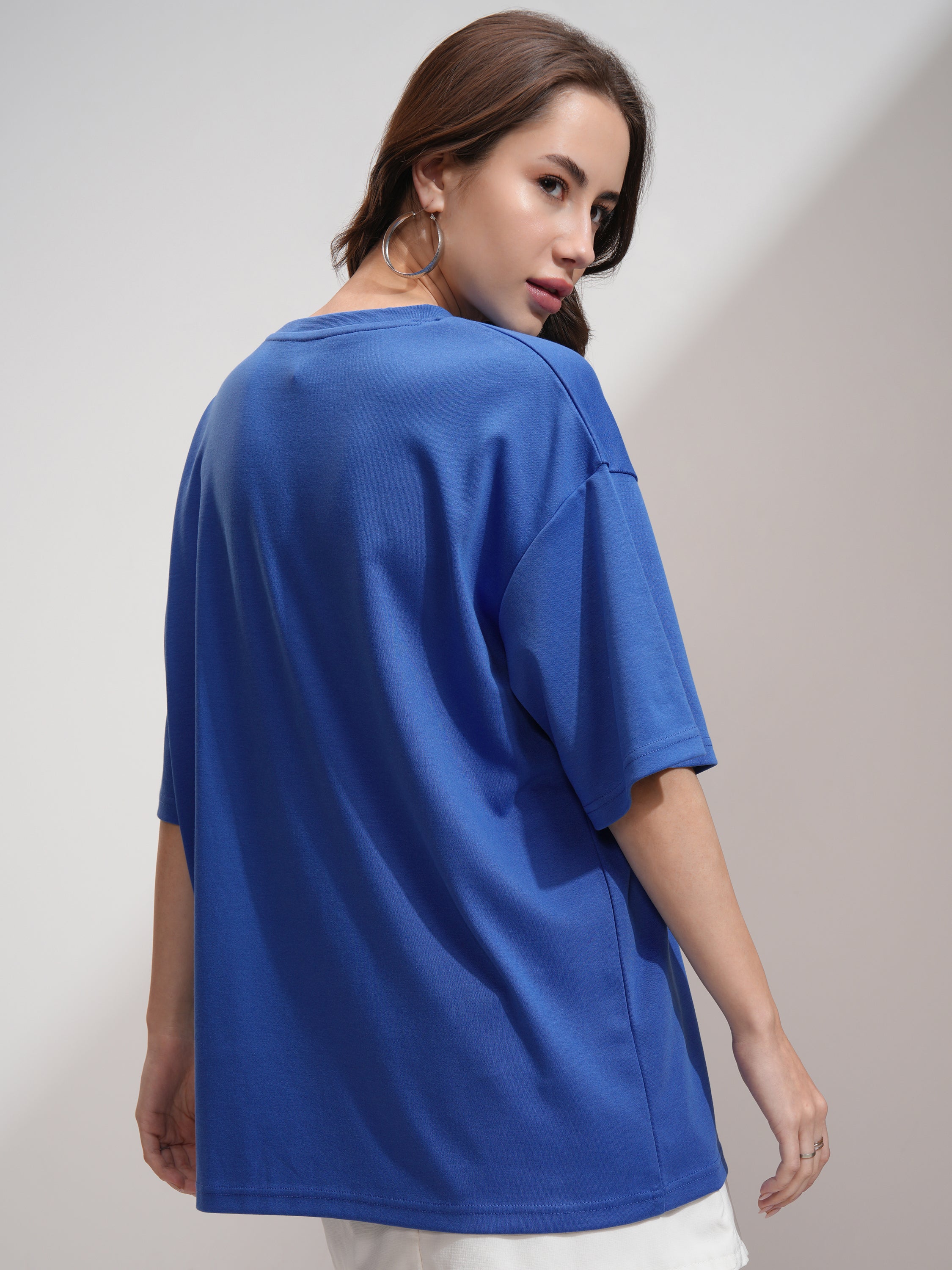Tokyo Talkies Women Blue Printed Oversized Fit T-Shirt - Blue - Image 3