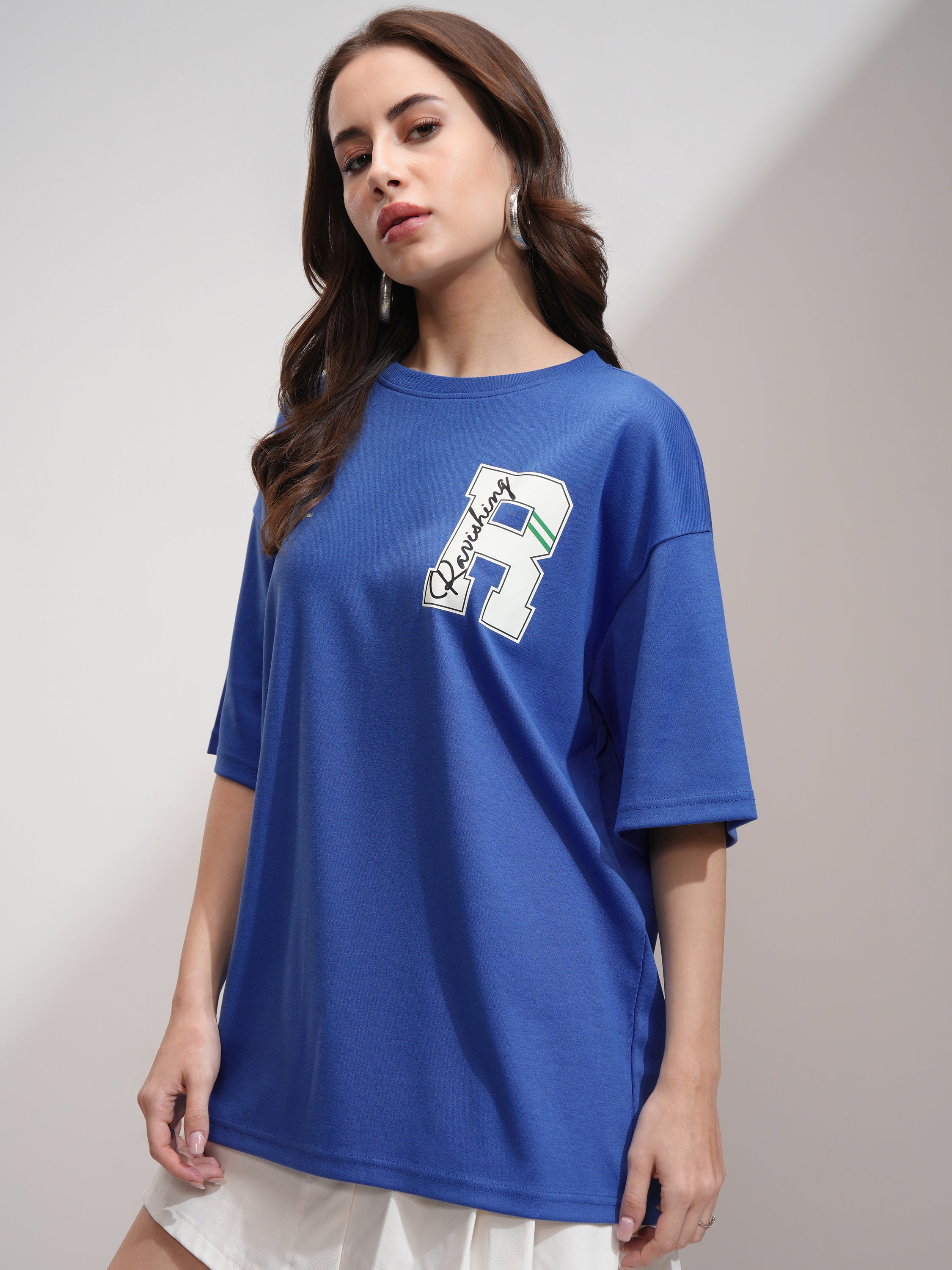 Tokyo Talkies Women Blue Printed Oversized Fit T-Shirt - Blue - Image 4