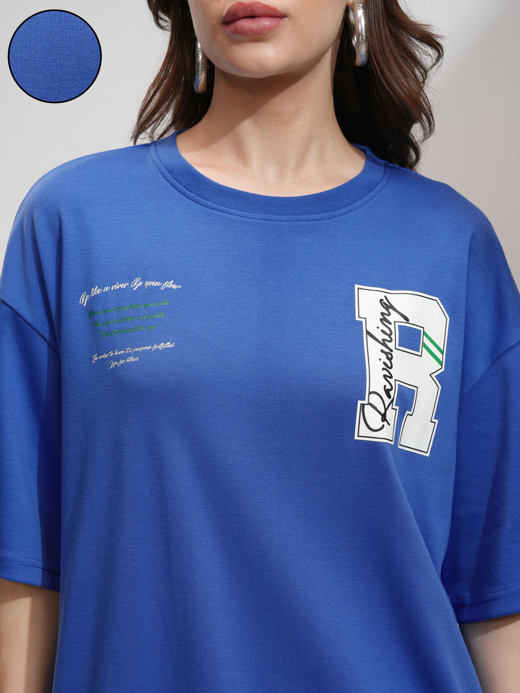 Tokyo Talkies Women Blue Printed Oversized Fit T-Shirt - Blue - Image 5