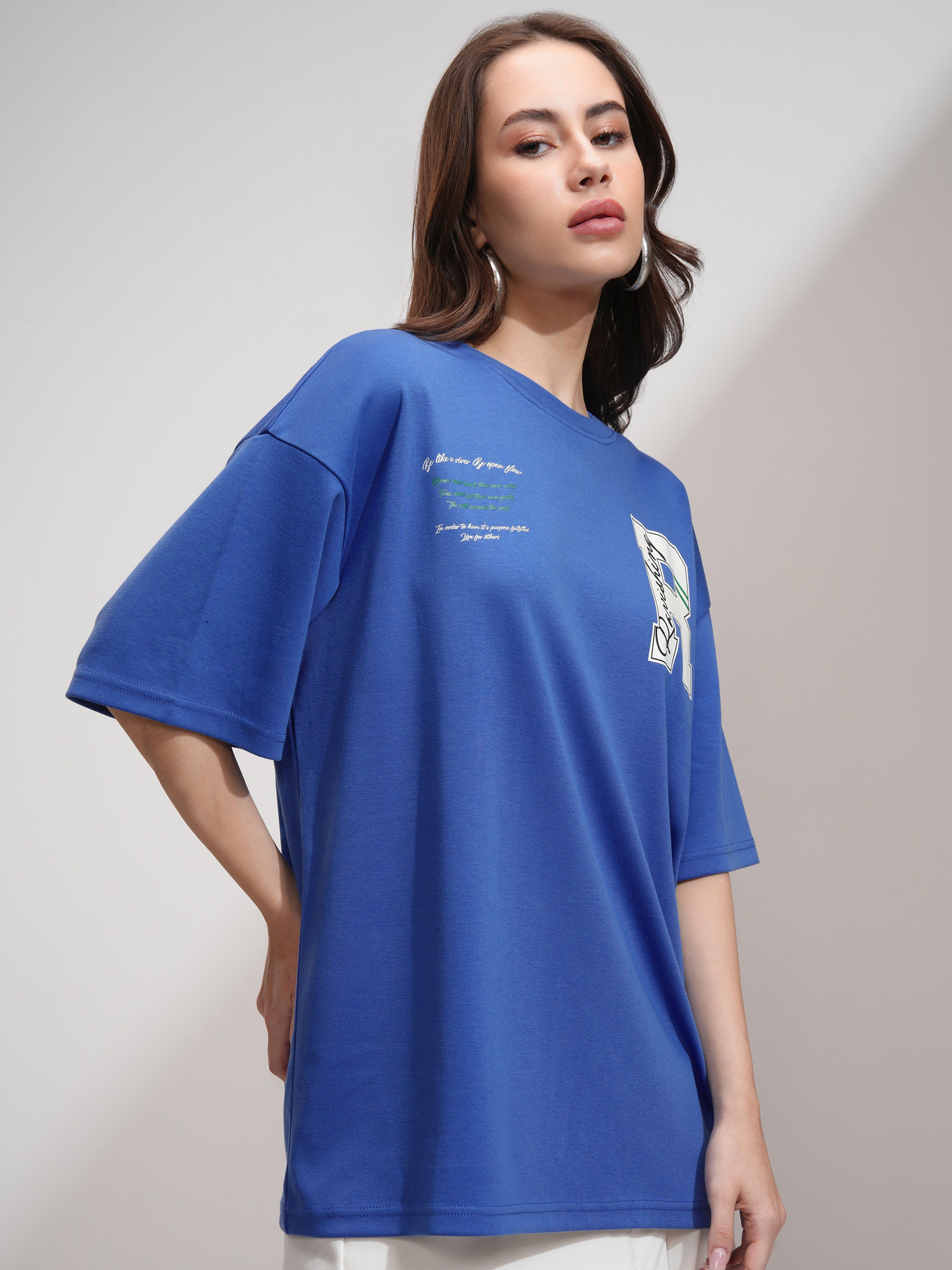 Tokyo Talkies Women Blue Printed Oversized Fit T-Shirt - Blue - Image 6