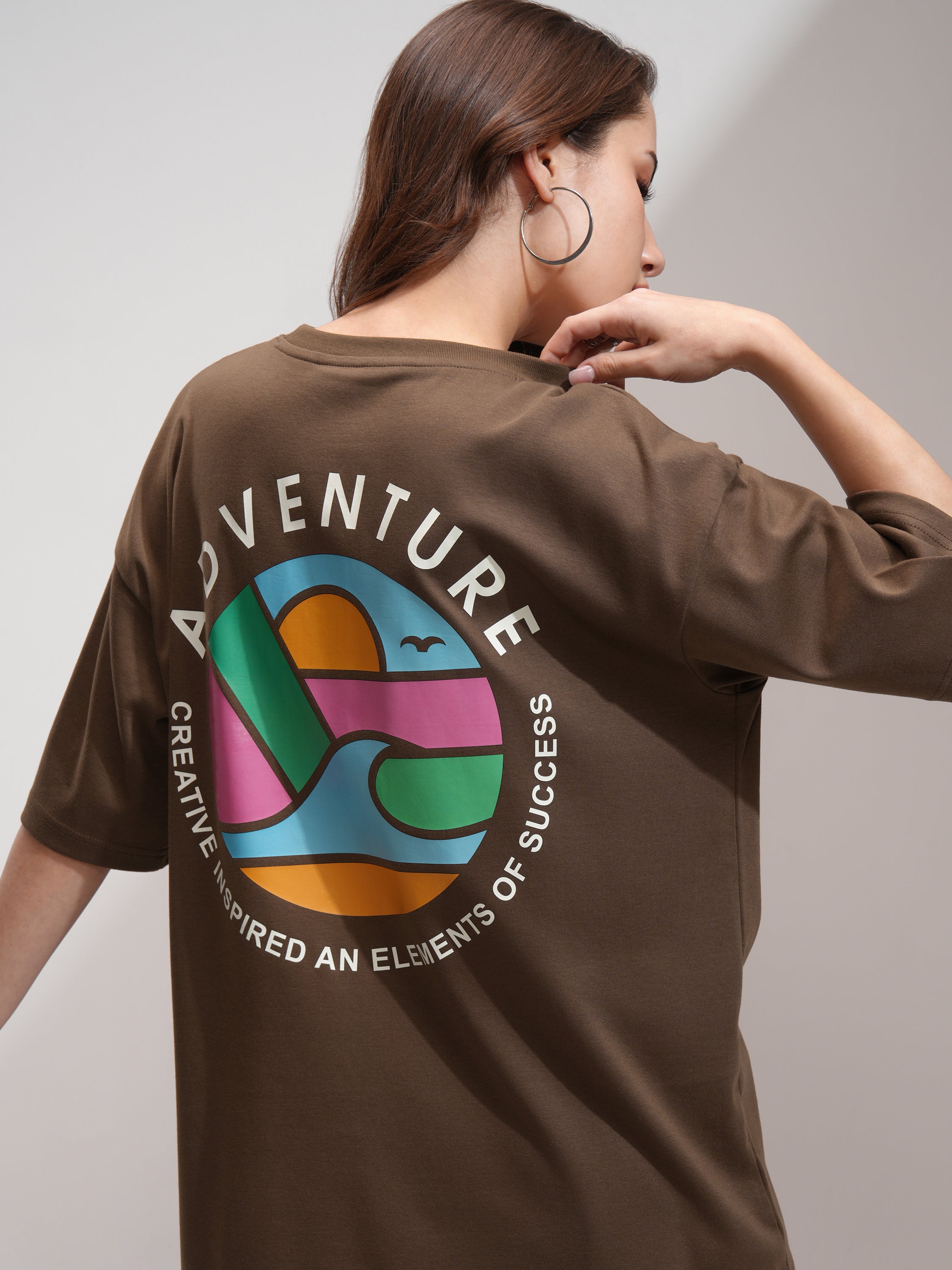Tokyo Talkies Women Brown Printed Oversized Fit T-Shirt - Brown - Image 1
