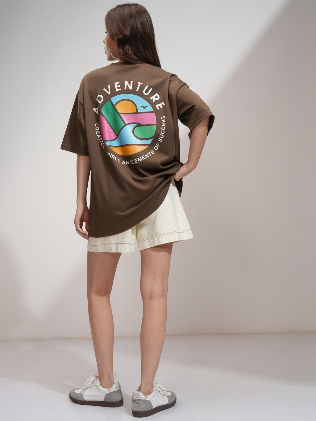 Tokyo Talkies Women Brown Printed Oversized Fit T-Shirt - Brown - Image 2