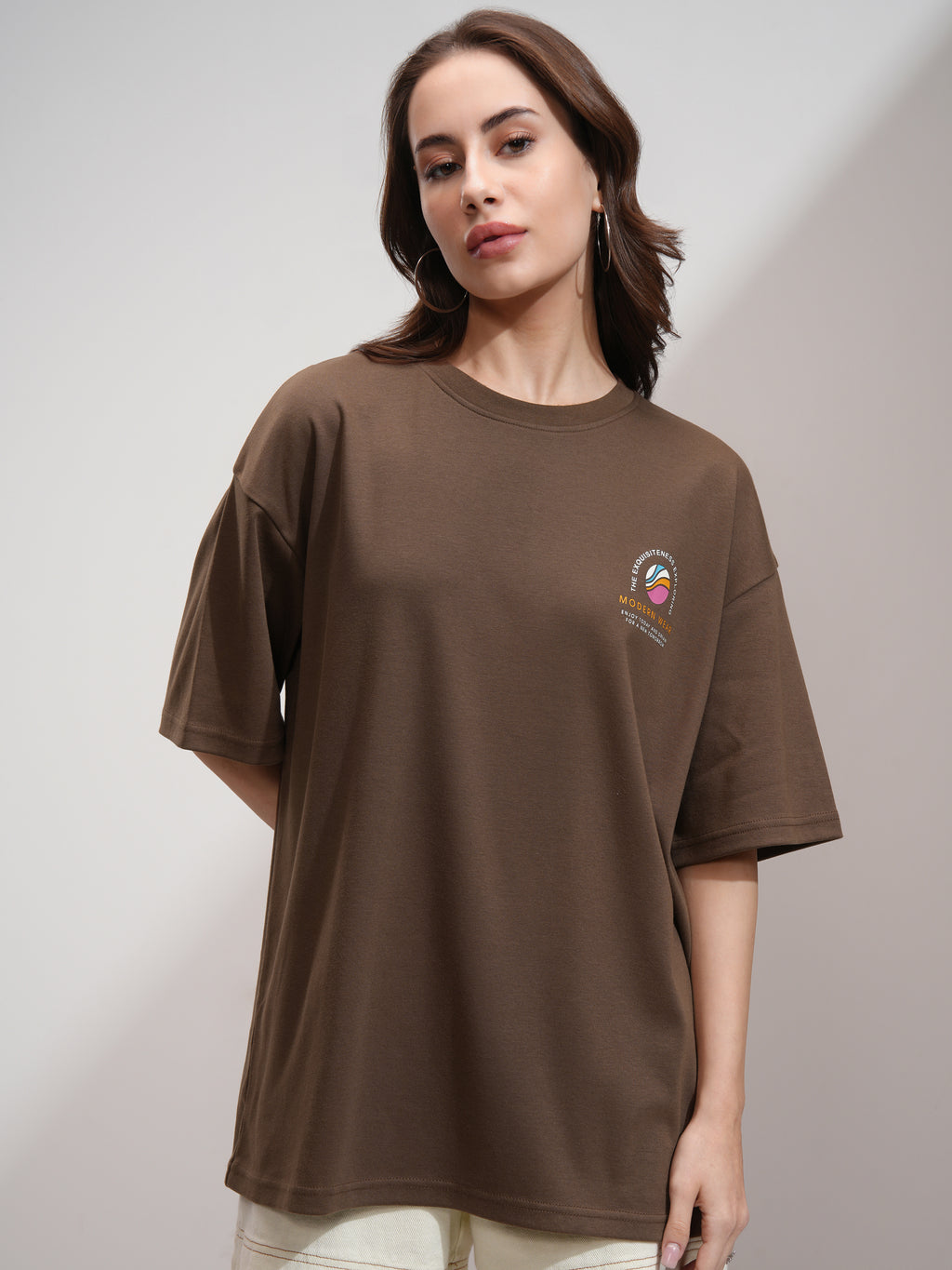 Tokyo Talkies Women Brown Printed Oversized Fit T-Shirt - Brown - Image 3