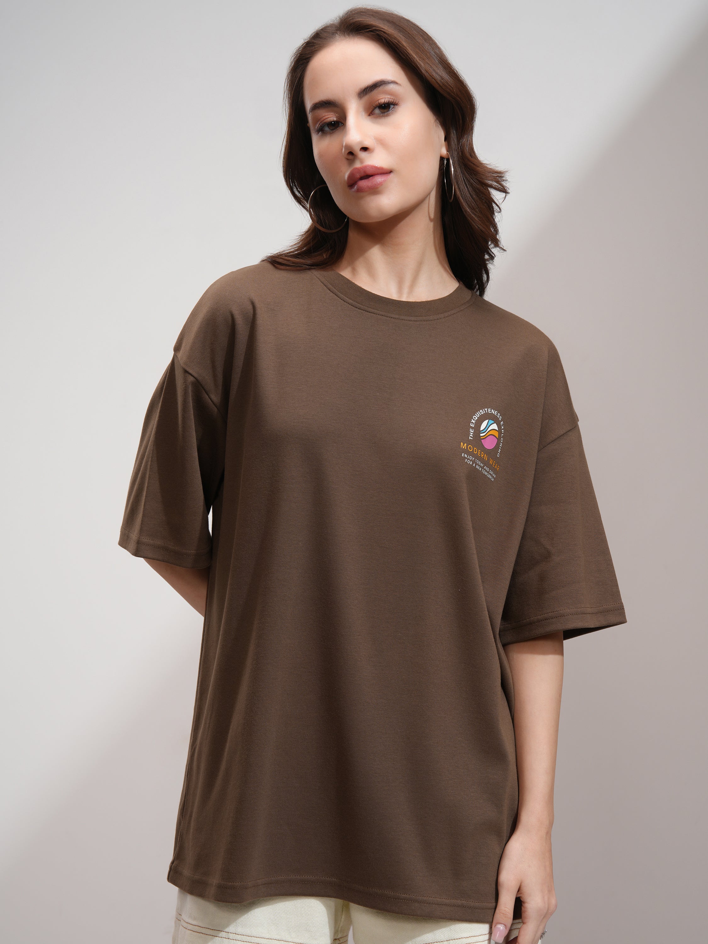 Tokyo Talkies Women Brown Printed Oversized Fit T-Shirt - Brown - Image 3