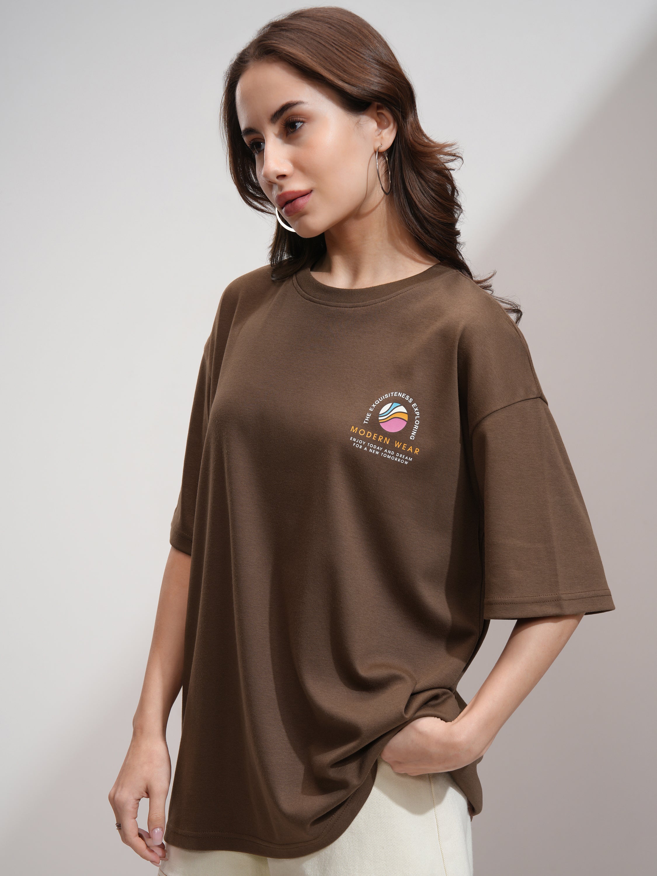 Tokyo Talkies Women Brown Printed Oversized Fit T-Shirt - Brown - Image 4