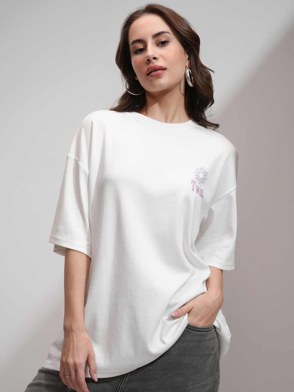 Tokyo Talkies Women White Printed Oversized Fit T-Shirt - White - Image 3