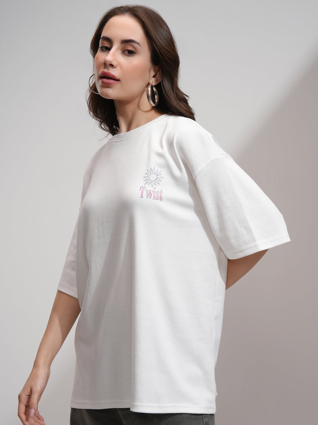 Tokyo Talkies Women White Printed Oversized Fit T-Shirt - White - Image 4