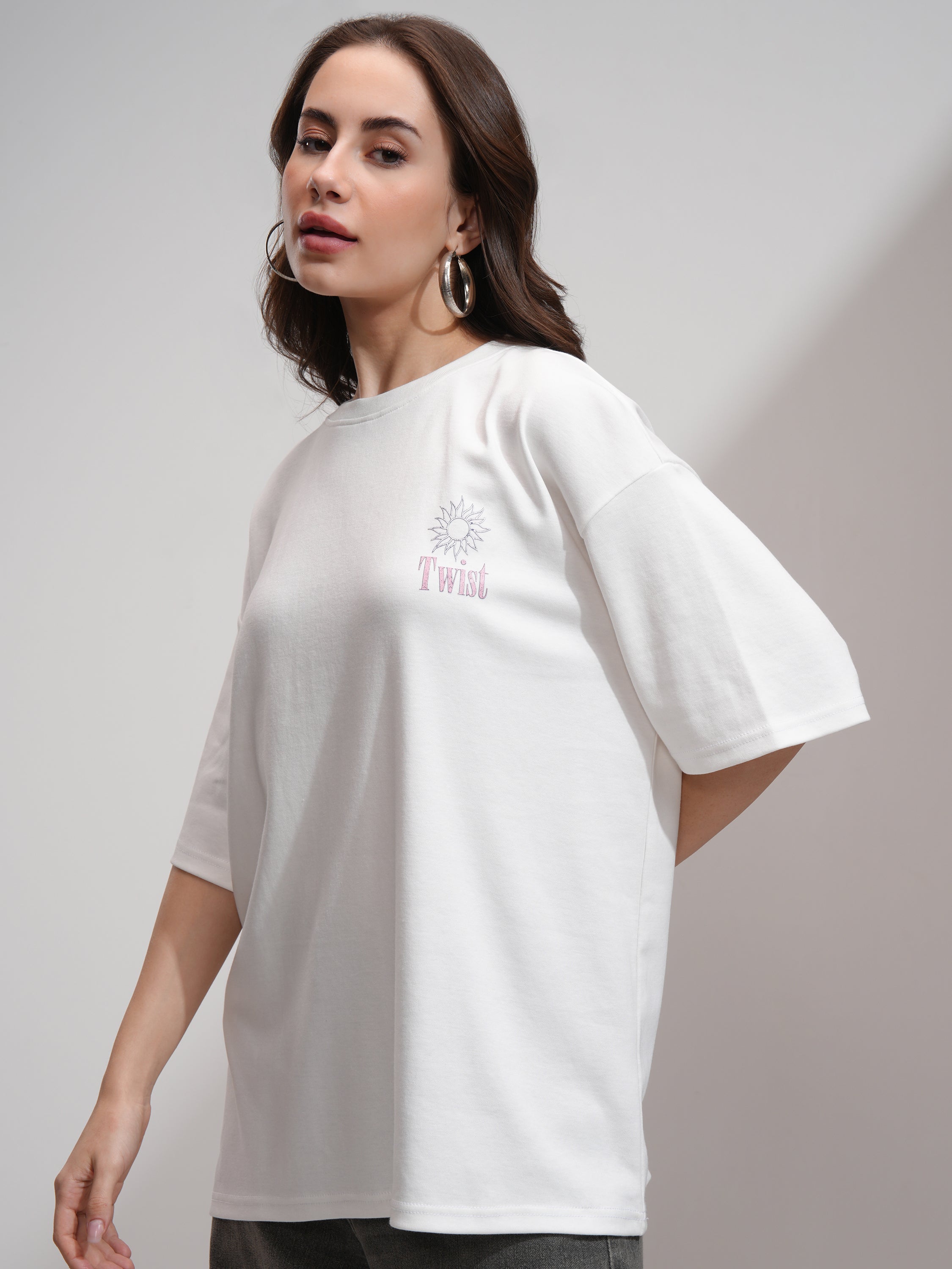 Tokyo Talkies Women White Printed Oversized Fit T-Shirt - White - Image 4