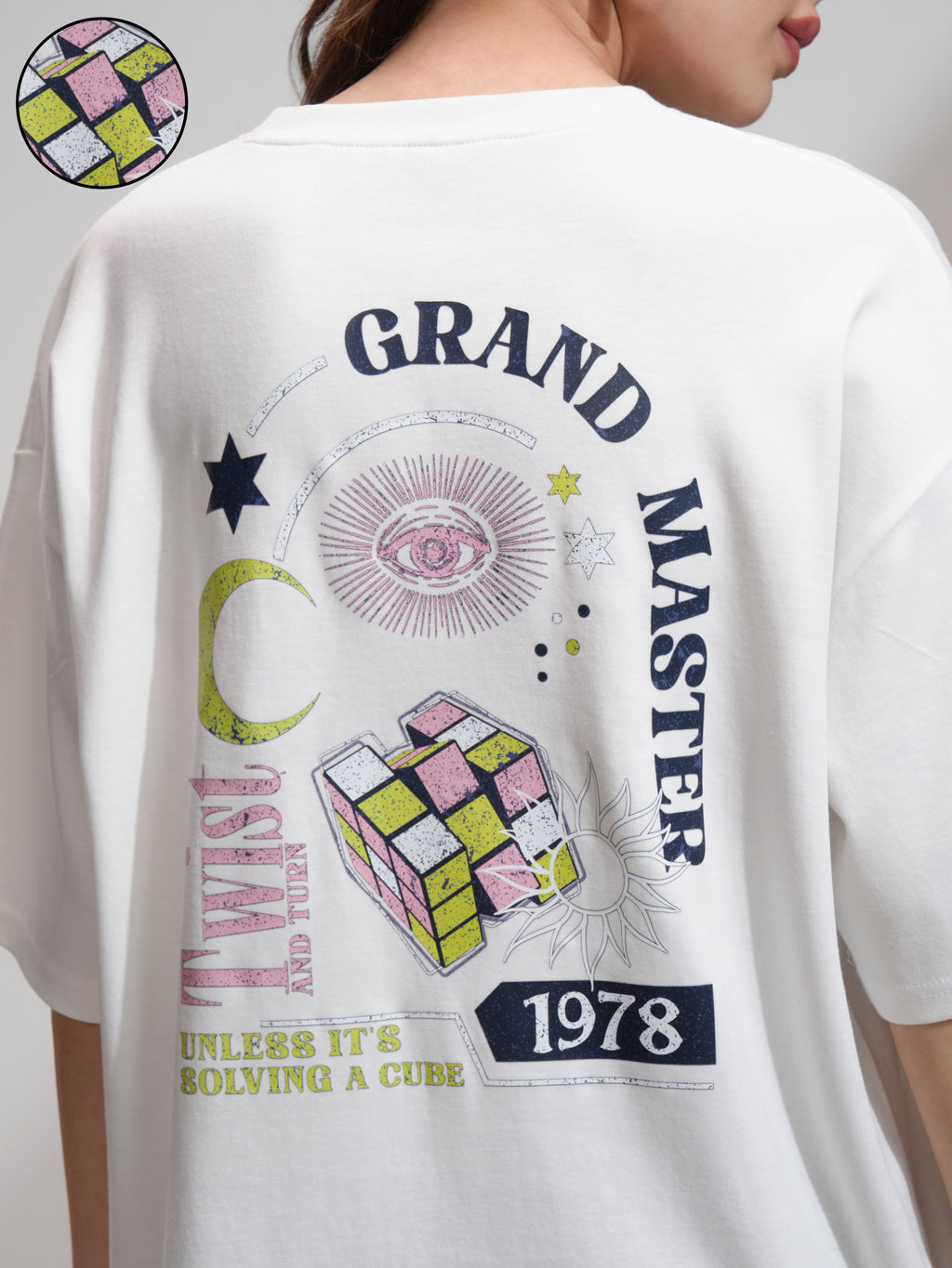 Tokyo Talkies Women White Printed Oversized Fit T-Shirt - White - Image 5