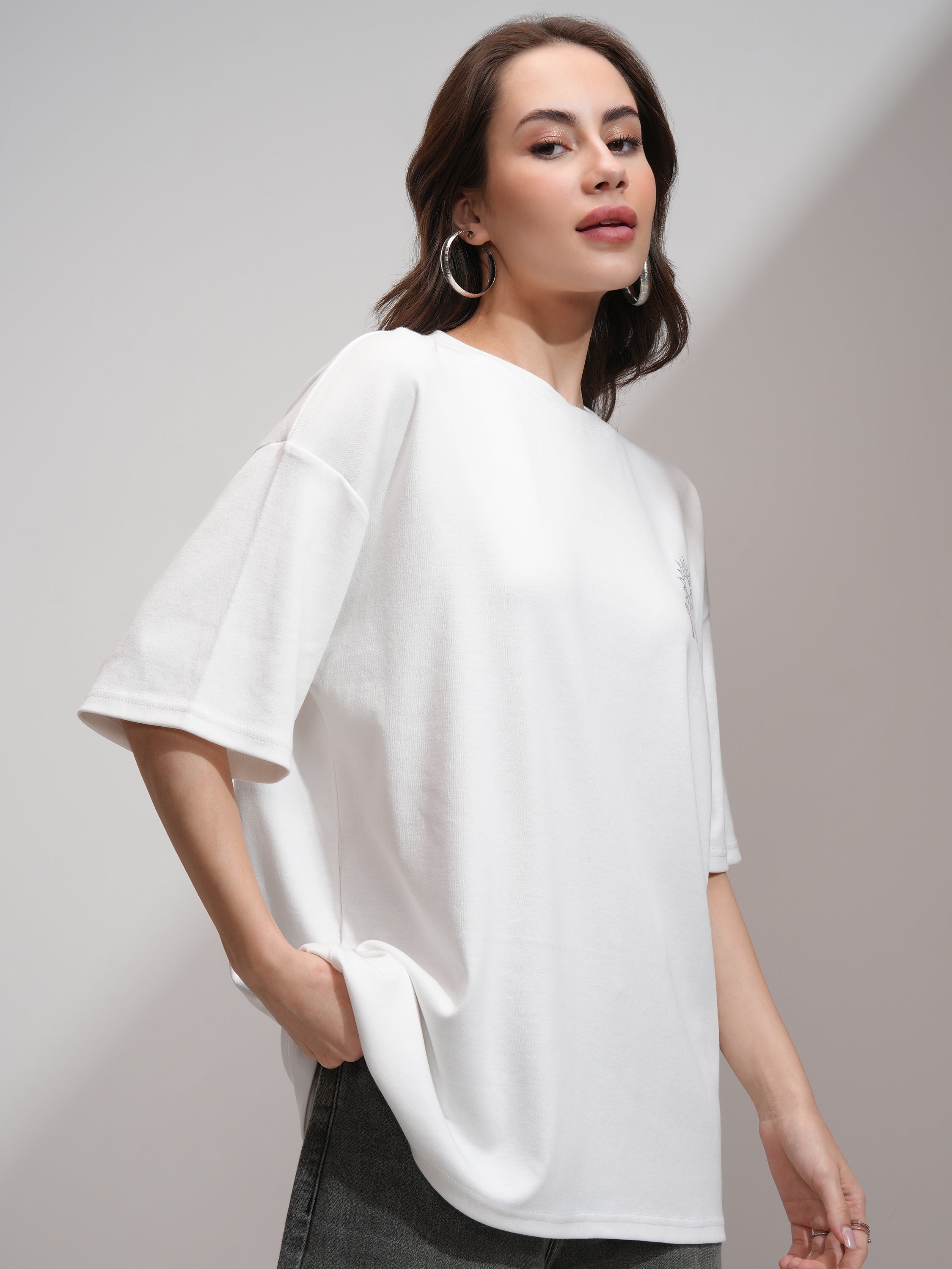 Tokyo Talkies Women White Printed Oversized Fit T-Shirt - White - Image 6