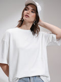 Tokyo Talkies Women White Printed Round Neck Oversized Fit T-Shirt - White - Image 1