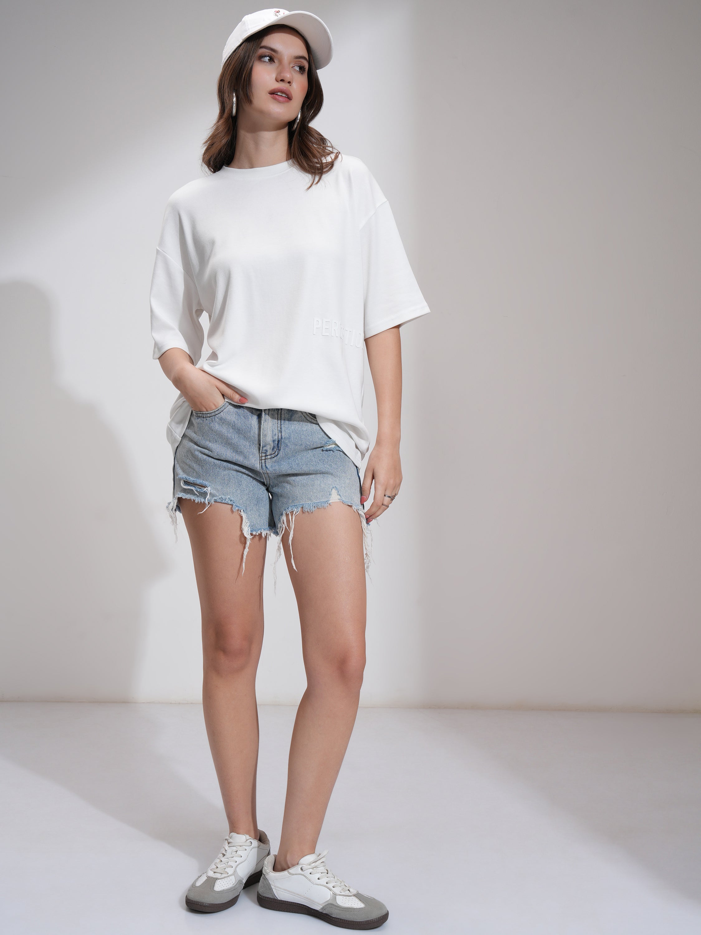 Tokyo Talkies Women White Printed Round Neck Oversized Fit T-Shirt - White - Image 2