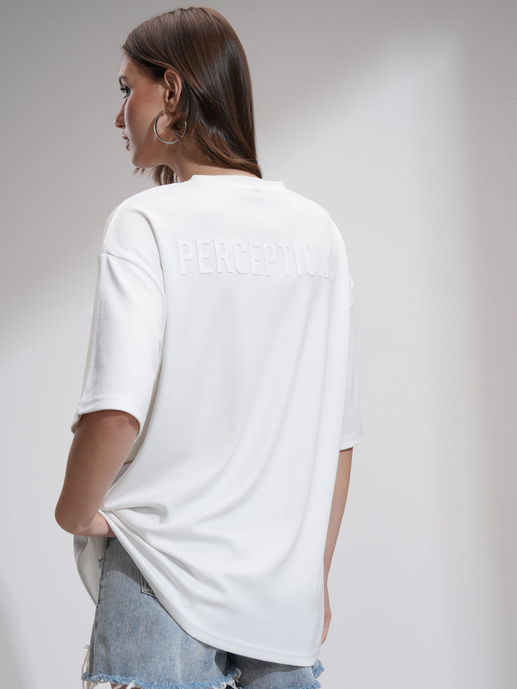 Tokyo Talkies Women White Printed Round Neck Oversized Fit T-Shirt - White - Image 3