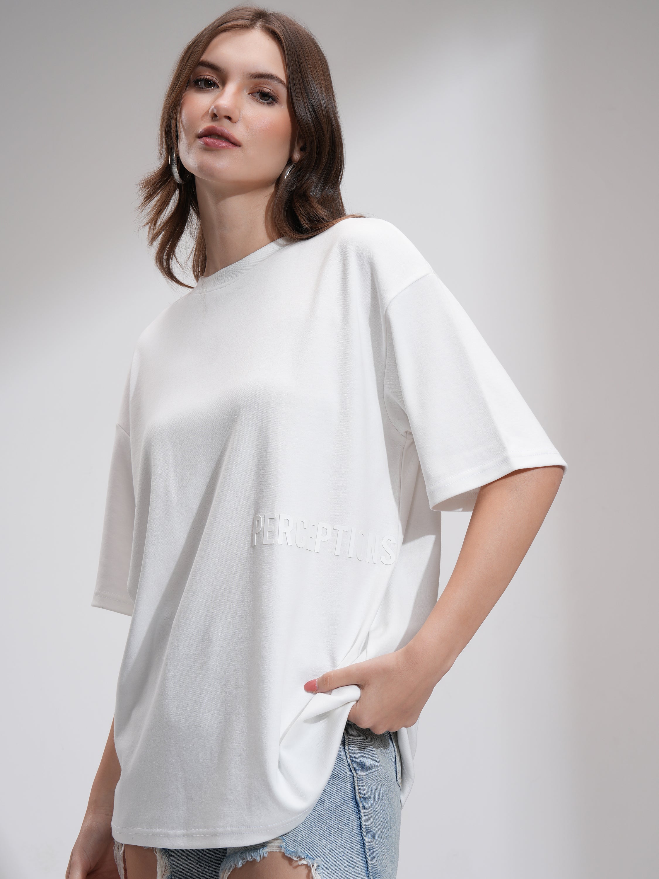 Tokyo Talkies Women White Printed Round Neck Oversized Fit T-Shirt - White - Image 4