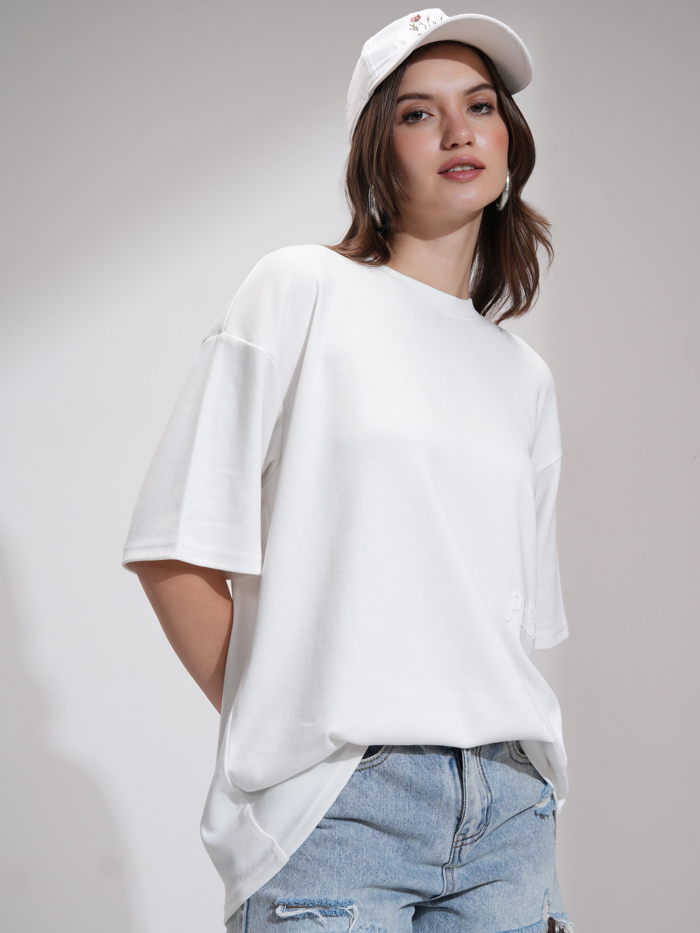 Tokyo Talkies Women White Printed Round Neck Oversized Fit T-Shirt - White - Image 6