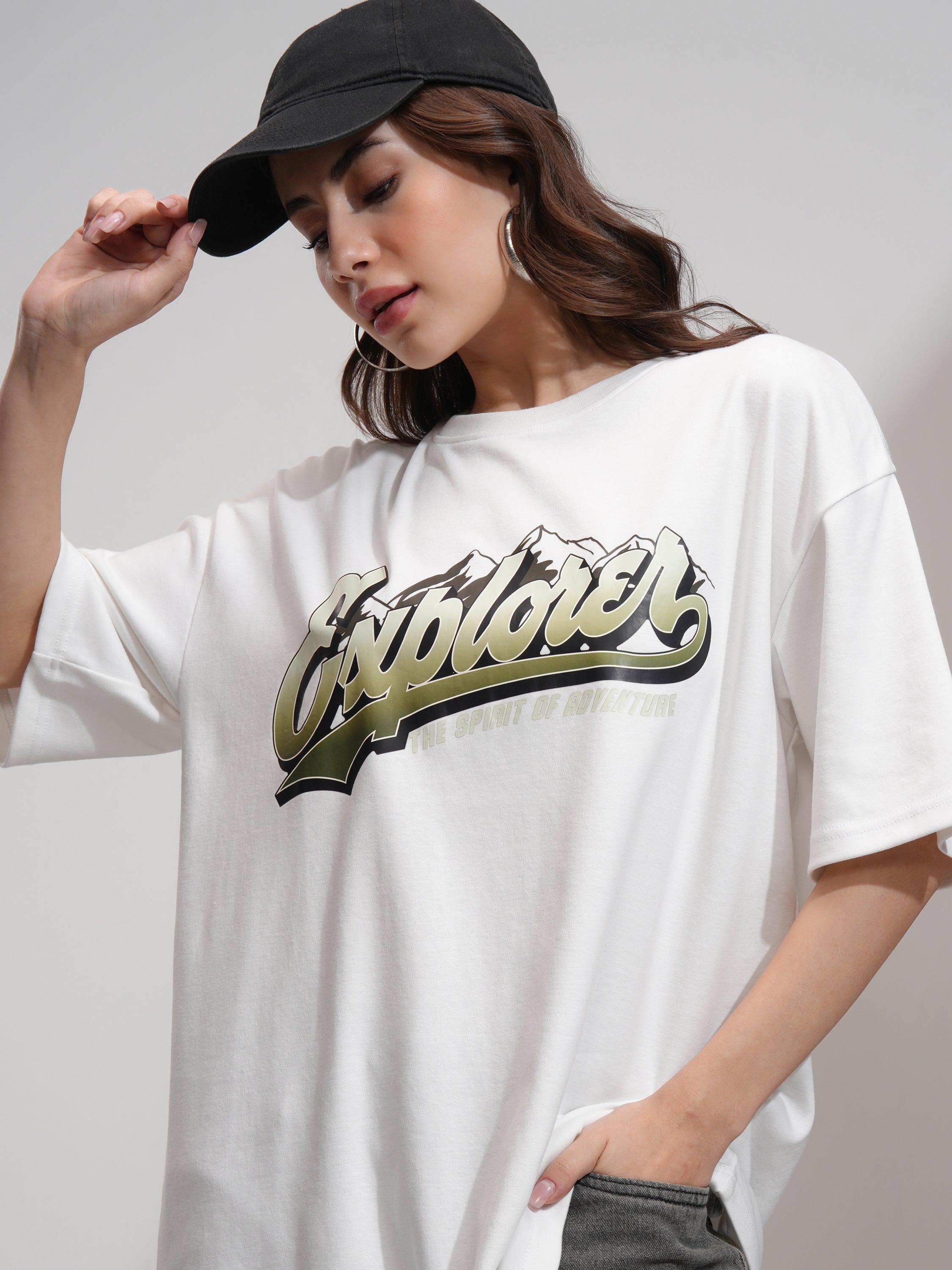 Tokyo Talkies Women White Printed Oversized Fit T-Shirt - White - Image 1