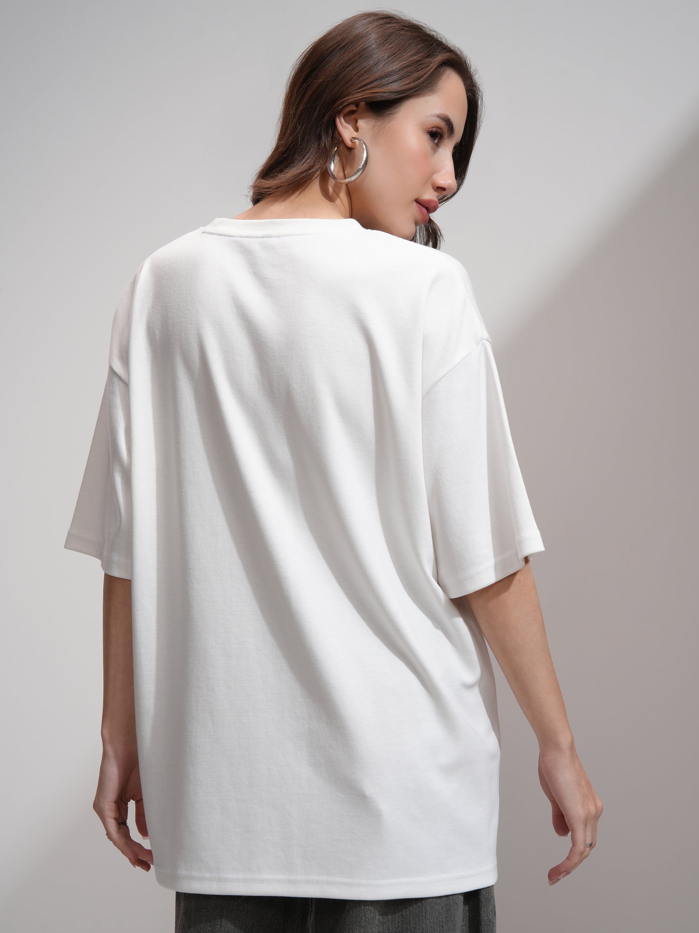 Tokyo Talkies Women White Printed Oversized Fit T-Shirt - White - Image 3