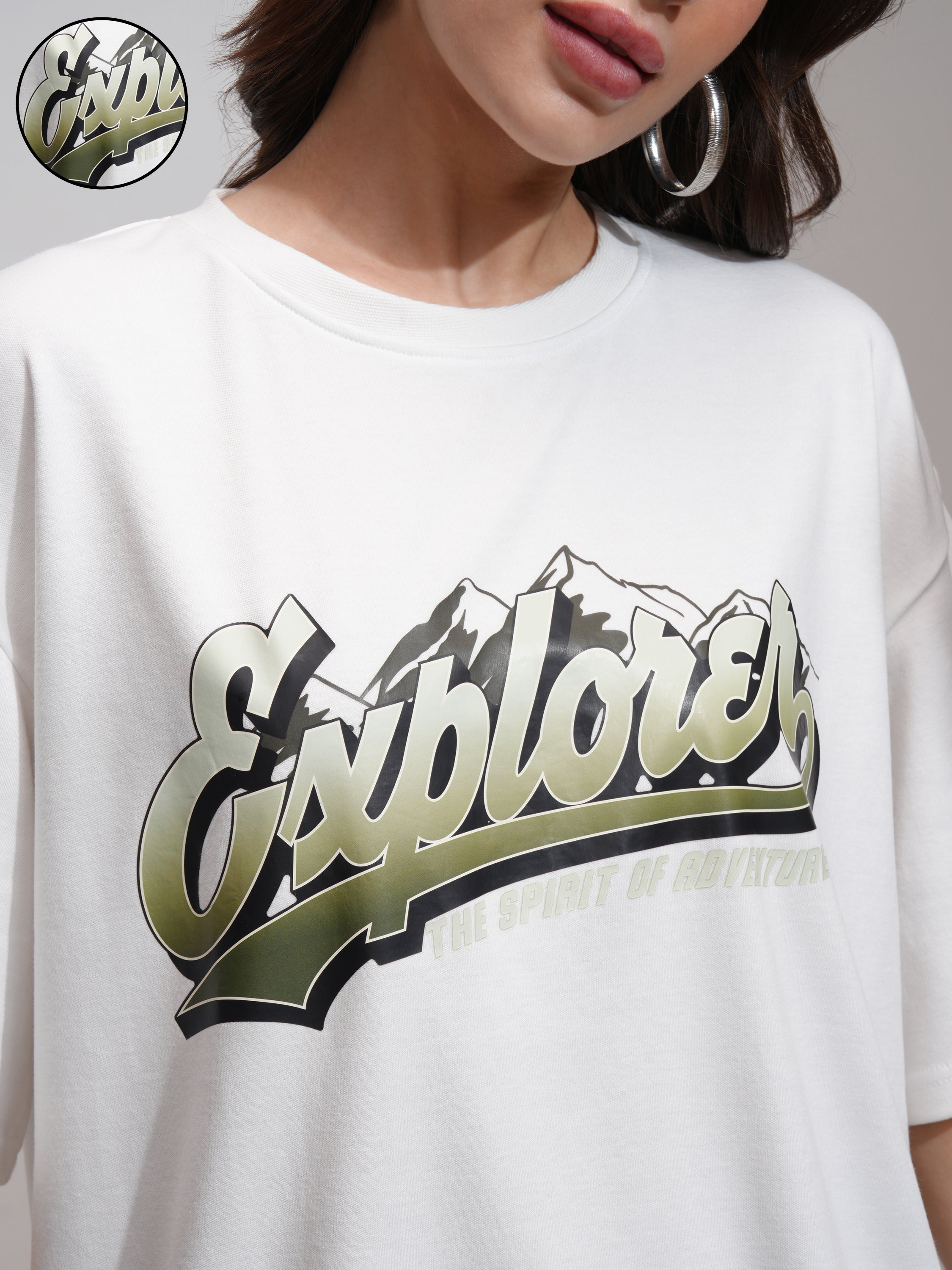 Tokyo Talkies Women White Printed Oversized Fit T-Shirt - White - Image 5
